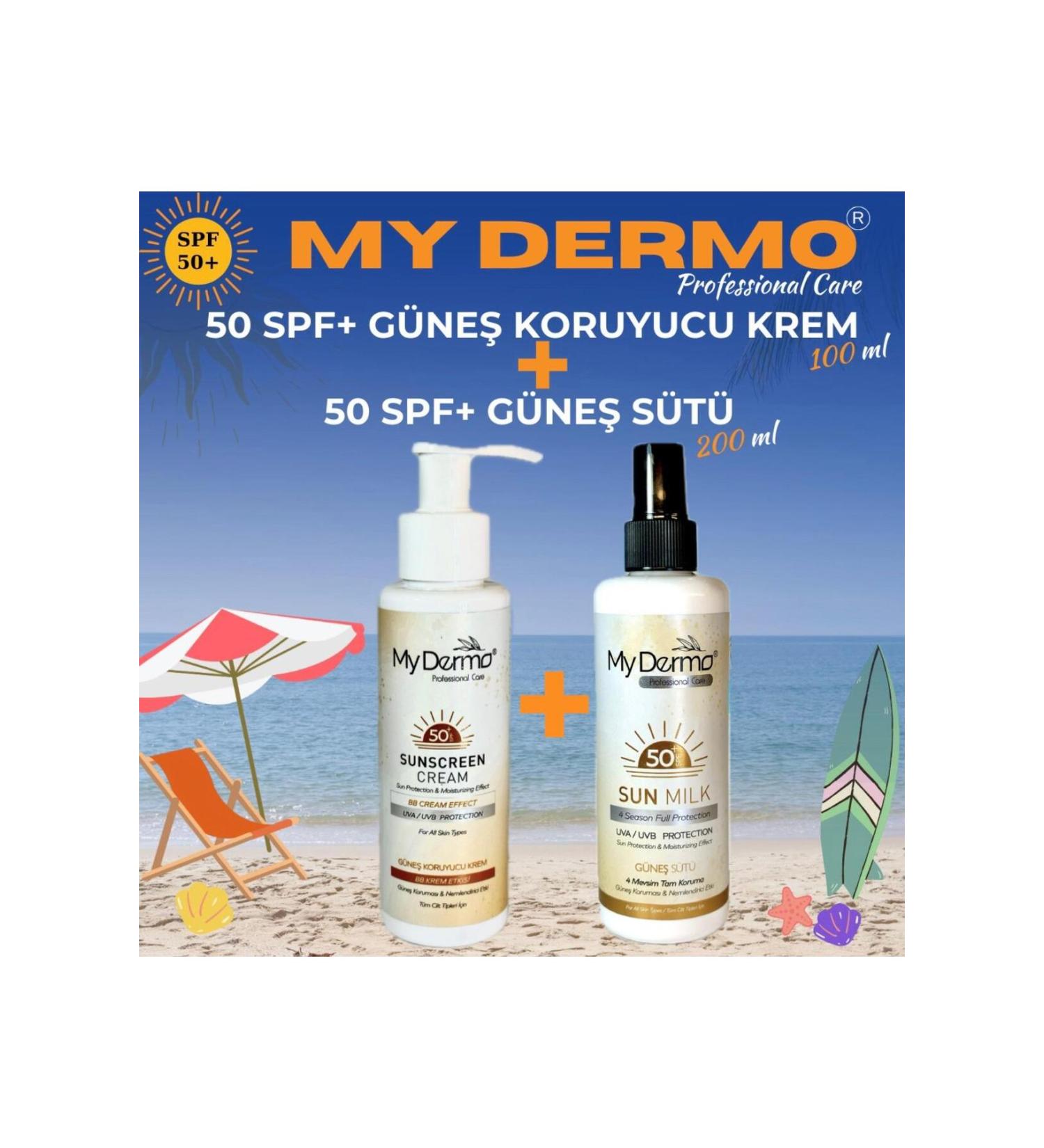 MY DERMO Spf50+ Protective Sun Cream 100 ML + SUN MILK 200 ML