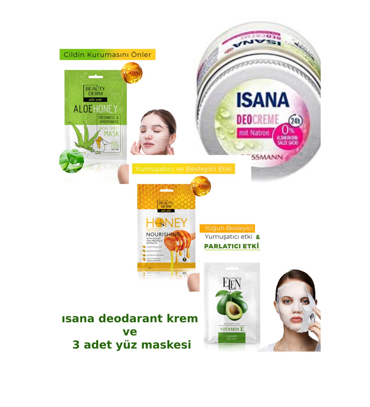 ISANA Deodorant Cream 50 ml + 3 Beautyderm Face Masks - Buy Online on GoSupps.com