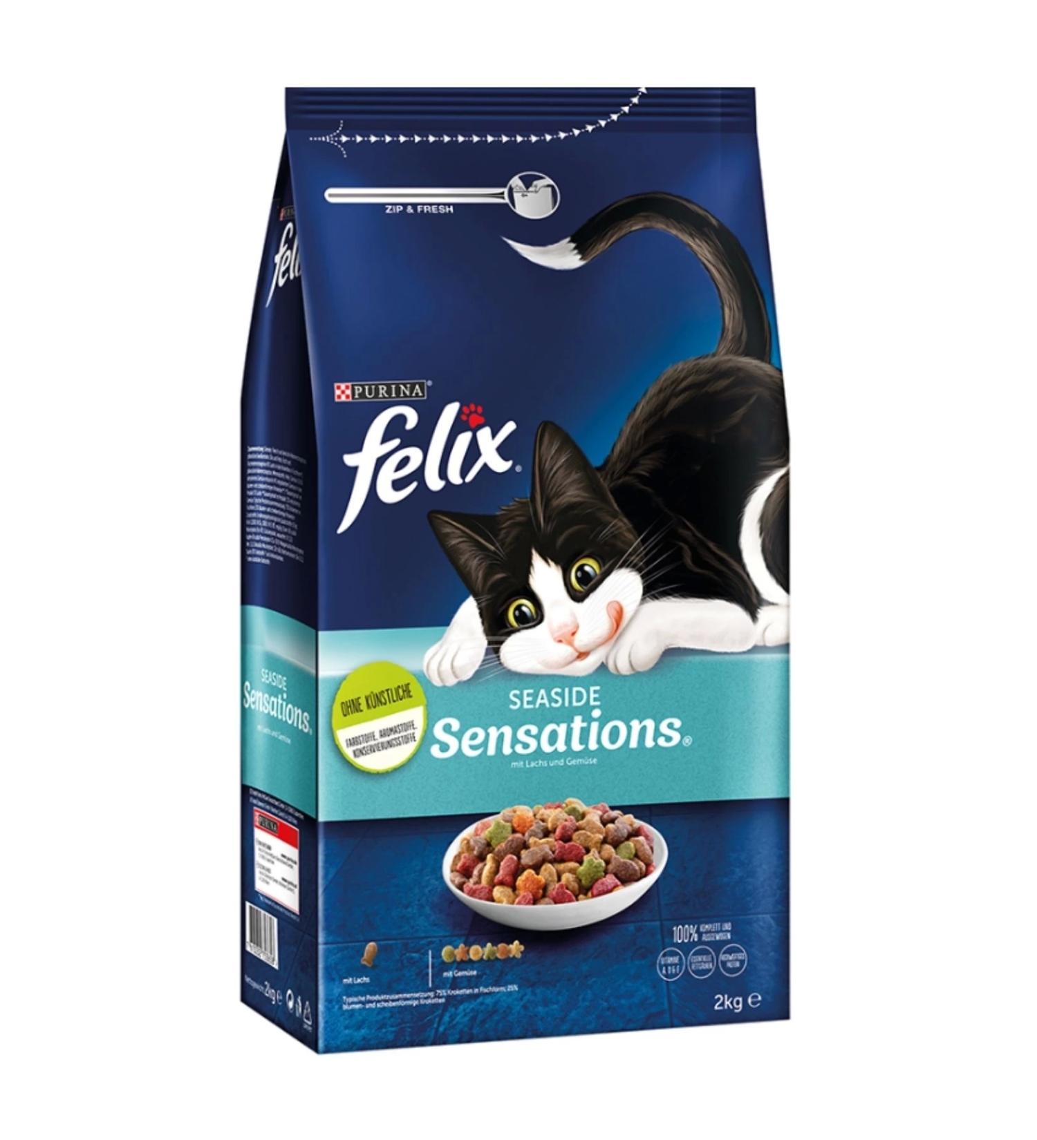 FELIX Seaside Sensations Adult Dry Cat Food with Salmon and Vegetables 2 Kg x 6 Pieces
