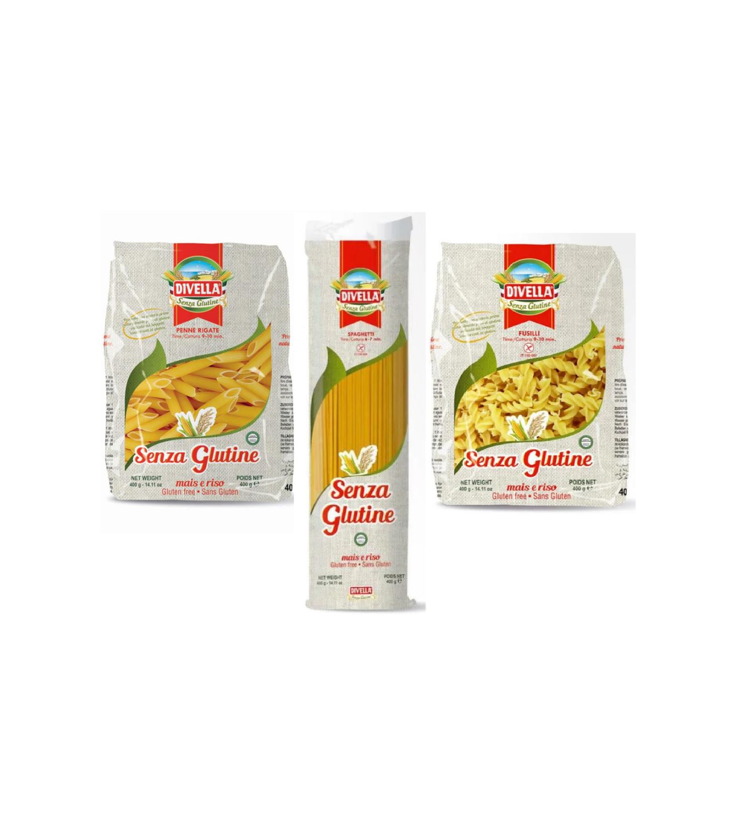 Divella GUTTEN-FREE PASTA SET PENNE SPAGHETTI FUSULLI 400GR