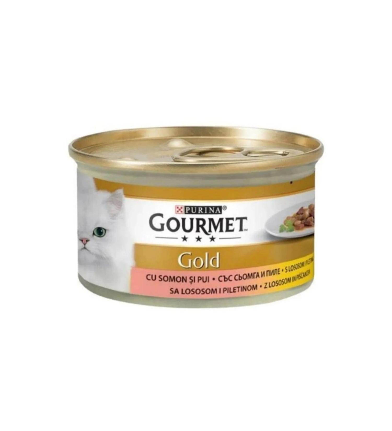Purina Gourmet Gold Piece Meat Salmon and Chicken Canned Cat Food 85 Gr x 24 Pieces
