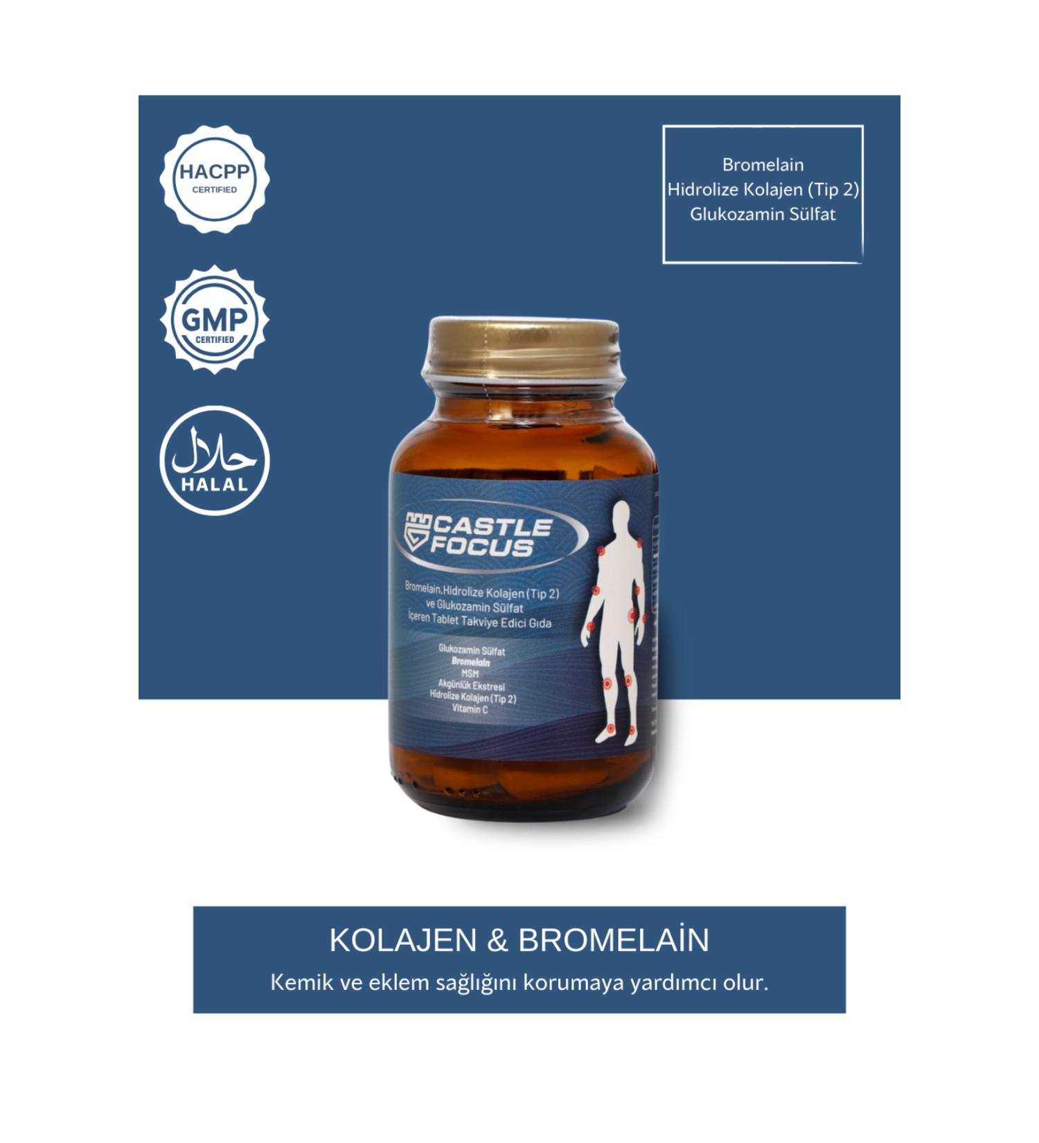 CASTLE FOCUS 60 Tablets Bromelain Hydrolyzed Collagen (Type 2) Glucosamine Sulfate Containing Supplement - Buy Online on GoSupps.com