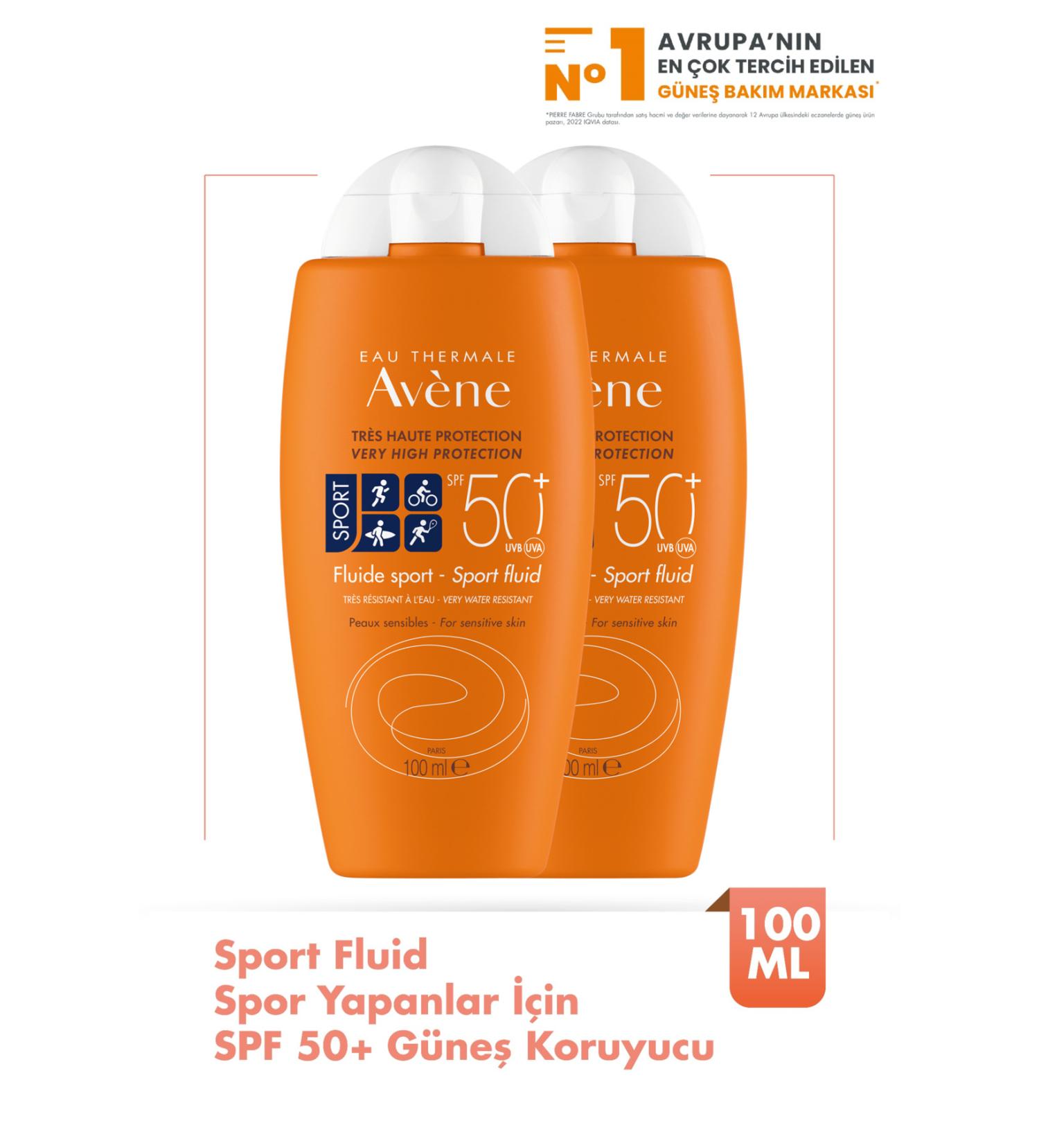 Avene Sport Fluid SPF 50+ Water Resistant High Protection Sun Cream for Athletes 100 ml 2 Pieces - Buy Online on GoSupps.com