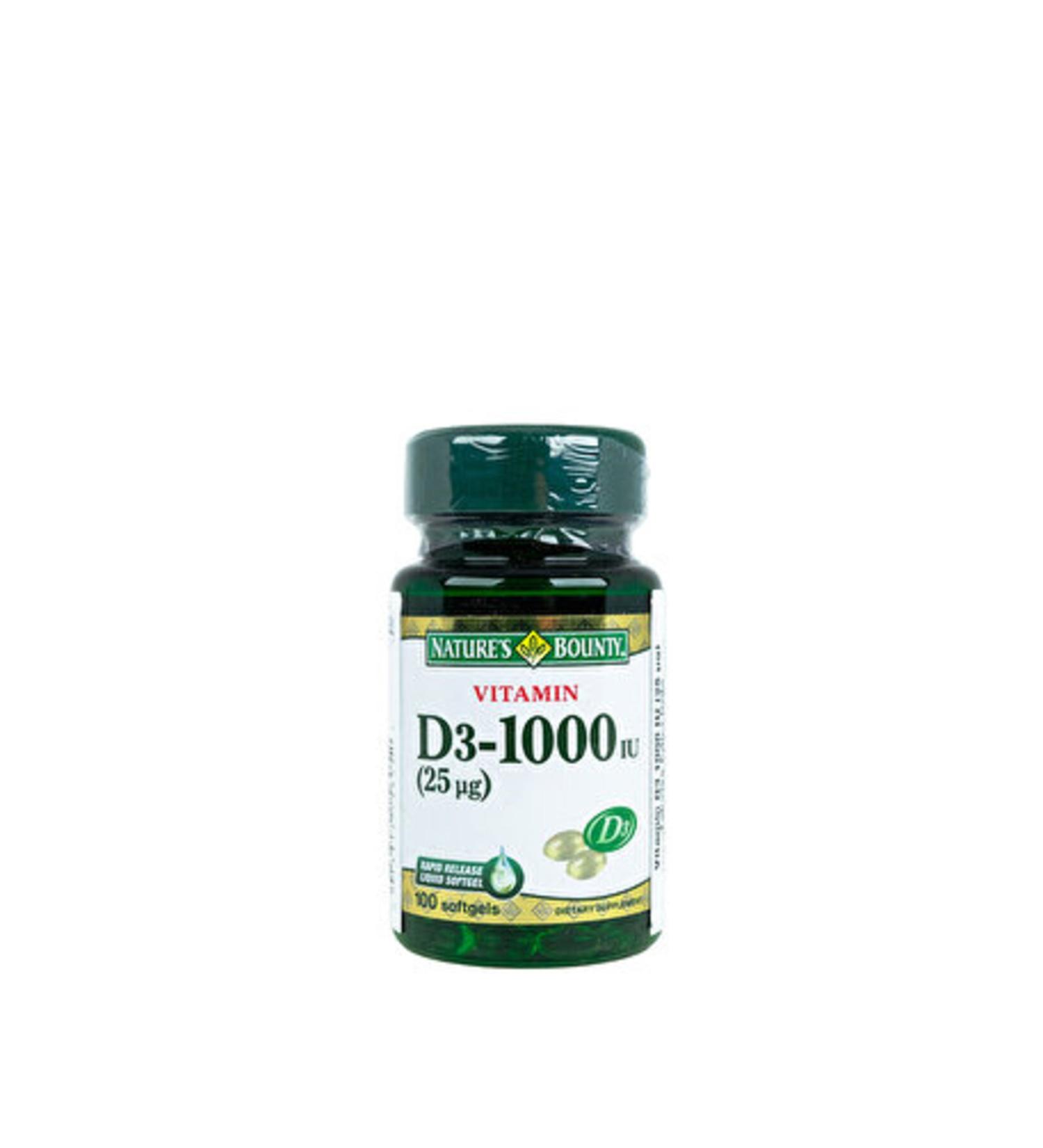 Nature's Bounty D3 1000 IU 100 Capsules Unflavored Vitamin (2 PCS)