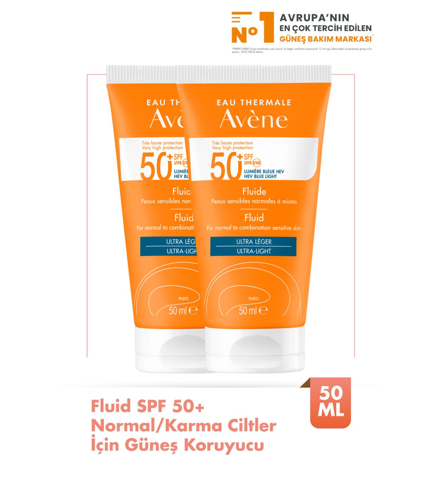 Avene Fluide SPF 50+ High Protection Sun Cream for Normal or Combination Skin 50 ml x2 - Buy Online on GoSupps.com