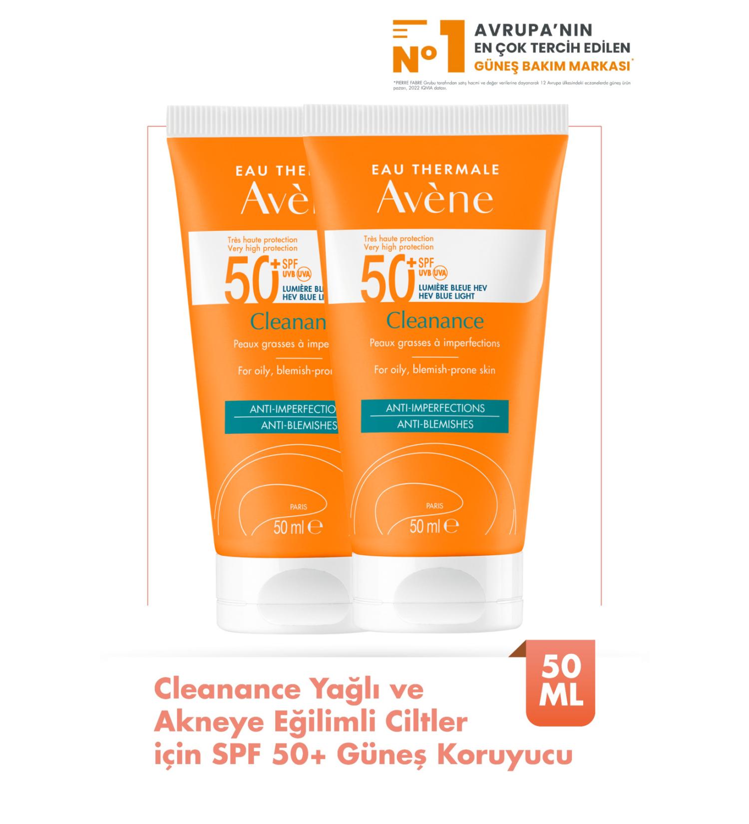 Avene Cleanance SPF 50+ High Protection Sun Cream for Oily and Acne Prone Skin 50 ml x2 - Buy Online on GoSupps.com