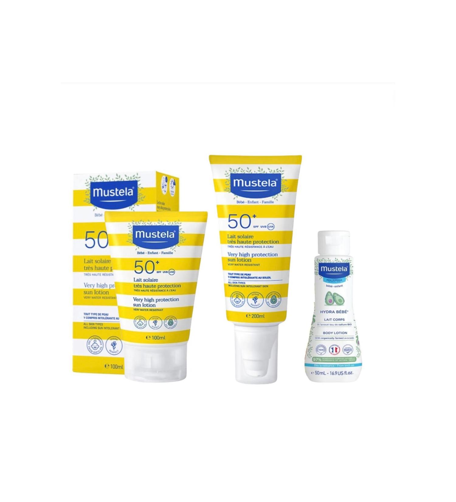 Mustela Very High Protection Spf 50 Sun Lotion 200 + 100 ML + Hydra baby lotion 50 ml with gift