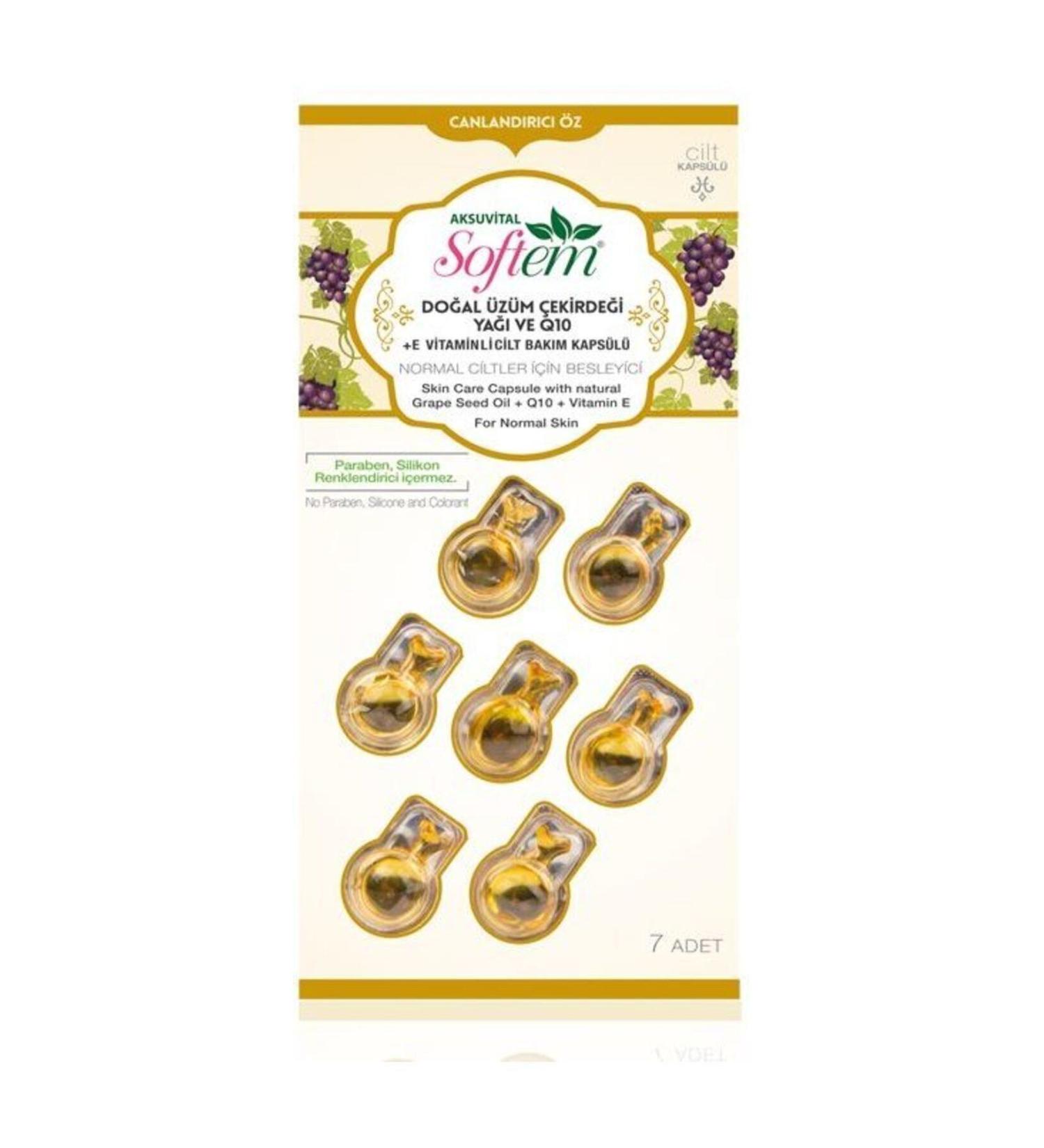 Aksu Vital Natural Grape Seed Oil Skin Care Capsules for Normal Skin 7 Pieces
