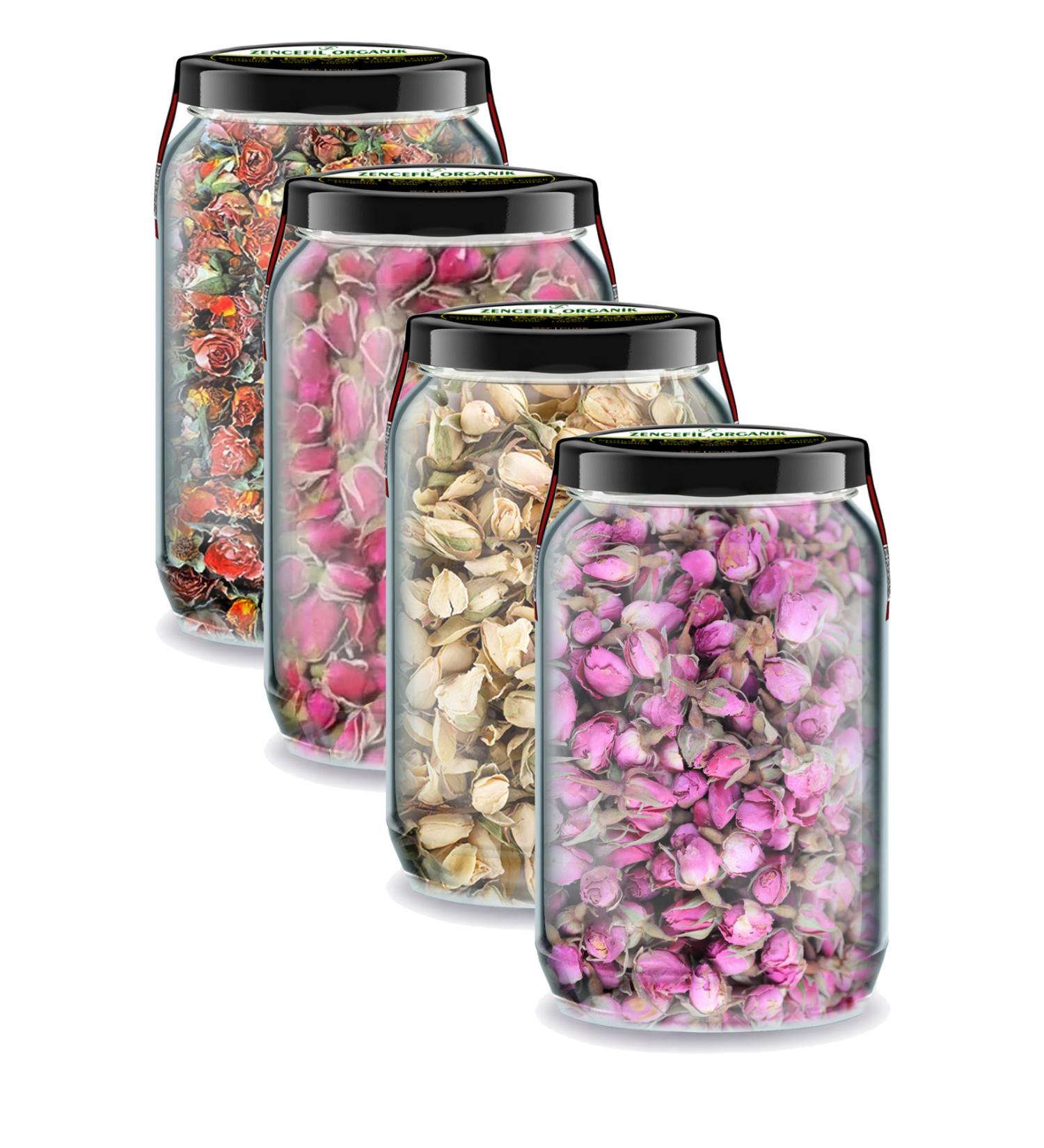Ginger Organic 4 Types of Bud Rose Dried Pink White Red Orange Color Rose Jar 660 cc. x4 Glass Jar - Buy Online on GoSupps.com
