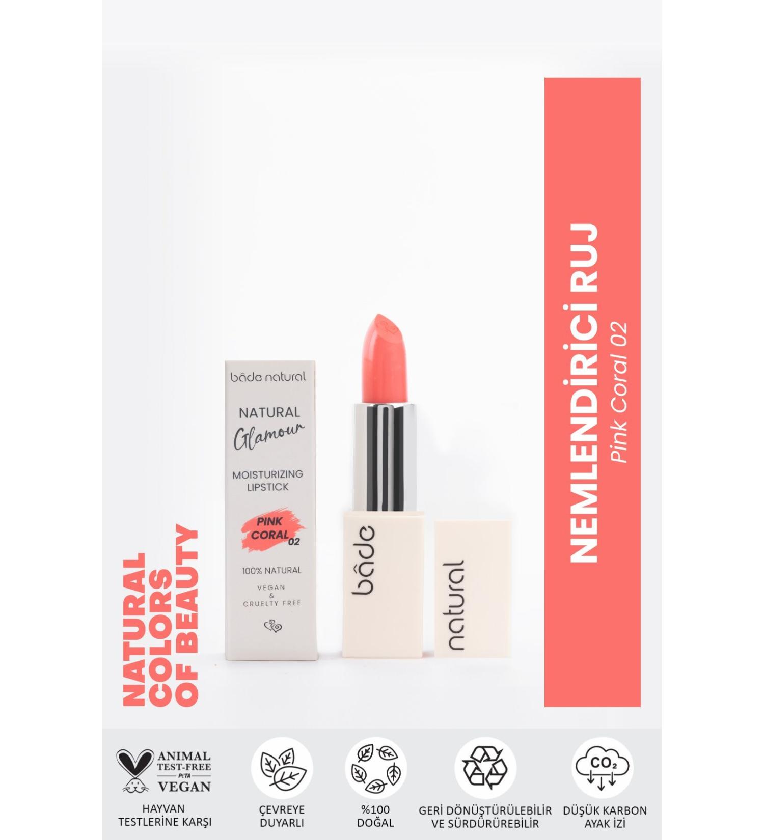 Bade Natural Moisturizing Lipstick Pink Coral 02 0 Natural