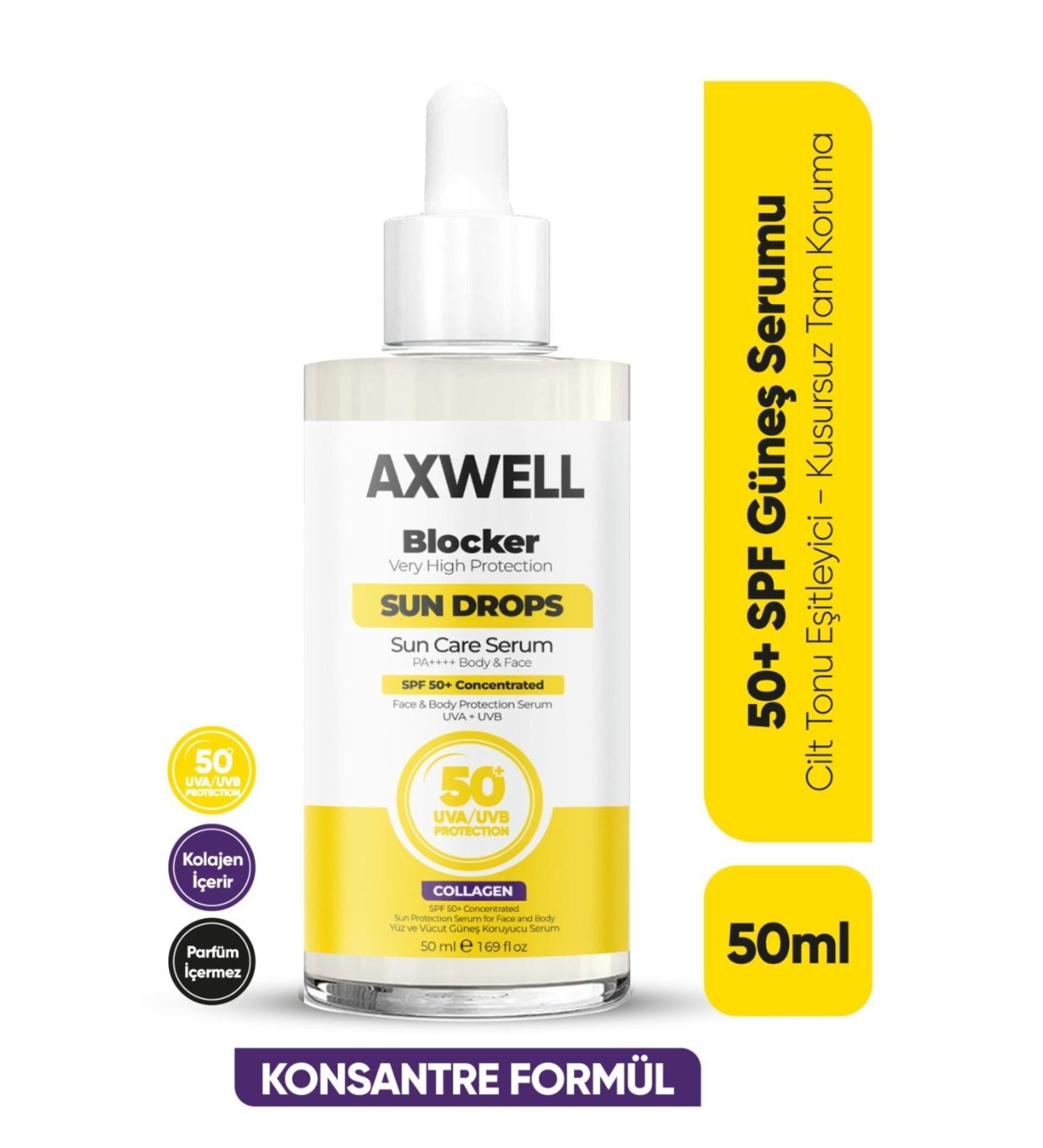 AXWELL Blocker SPF 50+ Water Resistant High UVB+UVA Protection Collagen Content 50ml Sun Serum - Buy Online on GoSupps.com
