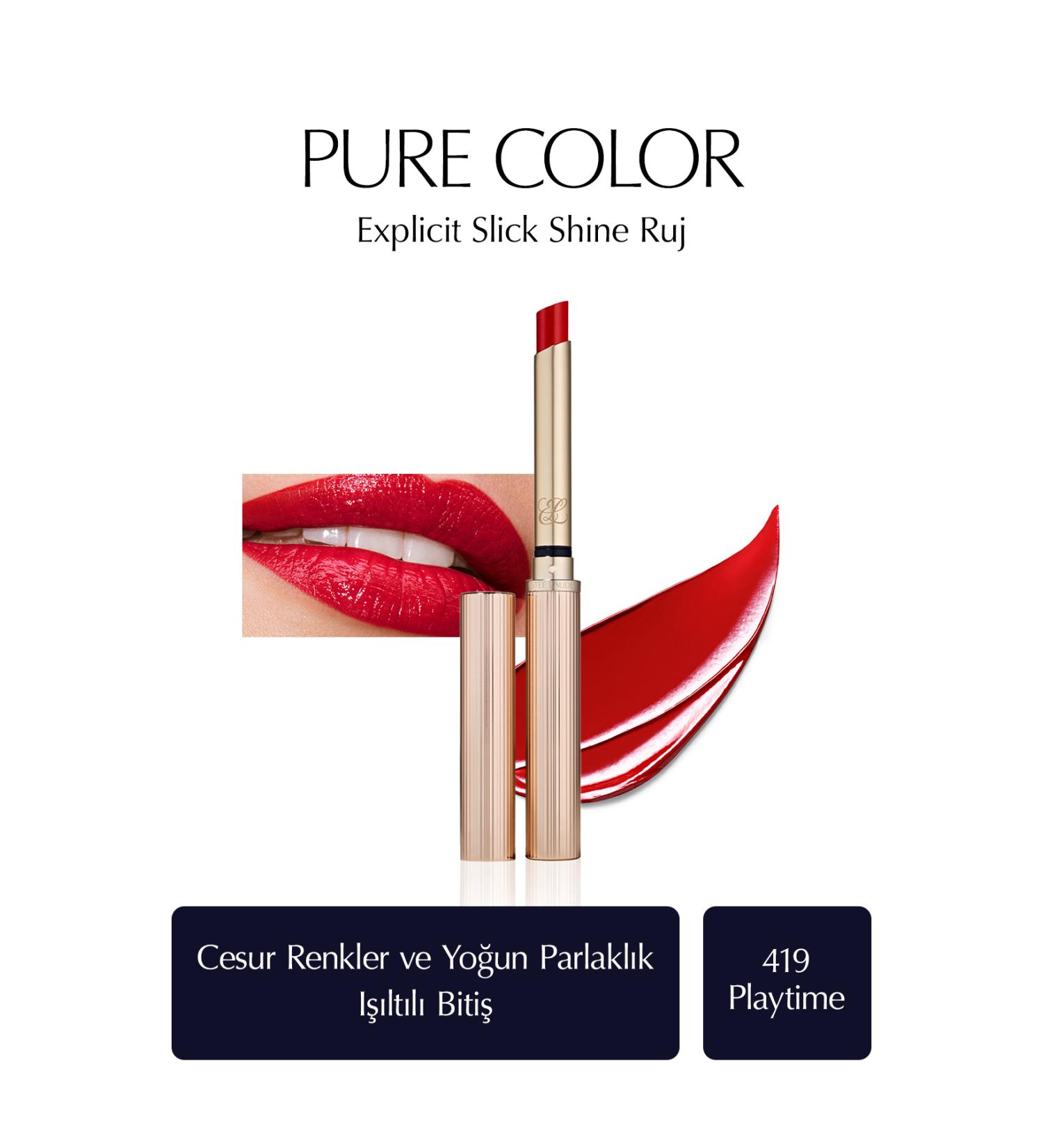 Estee Lauder Shimmer Finish Lipstick - Pure Color Explicit Slick Shine Lipstick - Color: 419 Playtime - Buy Online on GoSupps.com