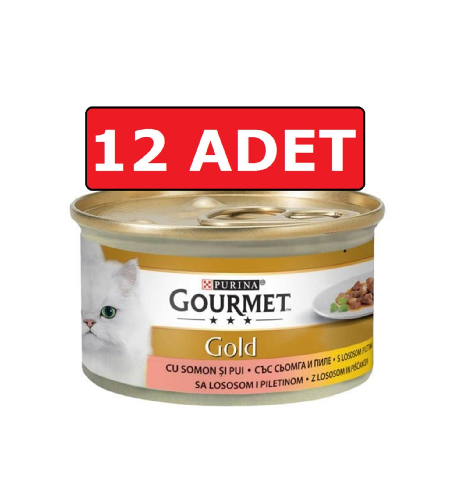Gourmet Gold Canned Cat Food with Salmon and Chicken Meat 12 Pieces 85 Gr Piece Meat Wet Food