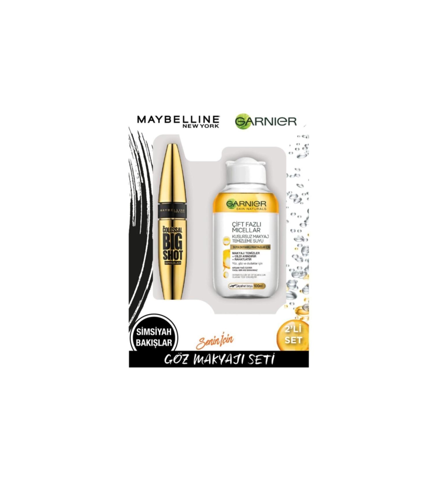 Maybelline New York Bigshot Black Mascara + Garnier Micellar 100ml Set of Two