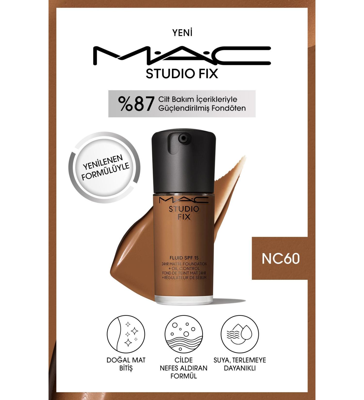 Mac RENEWED FORMULA STUDIO FIX FLUID SPF 15 MATTE FOUNDATION-NC60 30 ML..