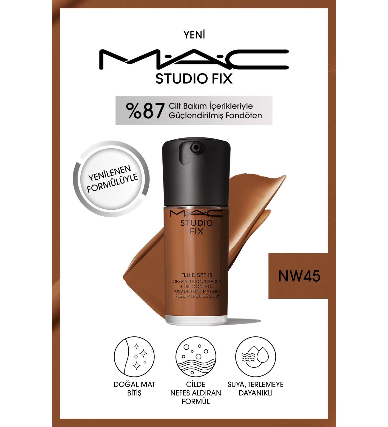 Mac RENEWED FORMULA STUDIO FIX FLUID SPF 15 MATTE FOUNDATION-NW45 30 ML..