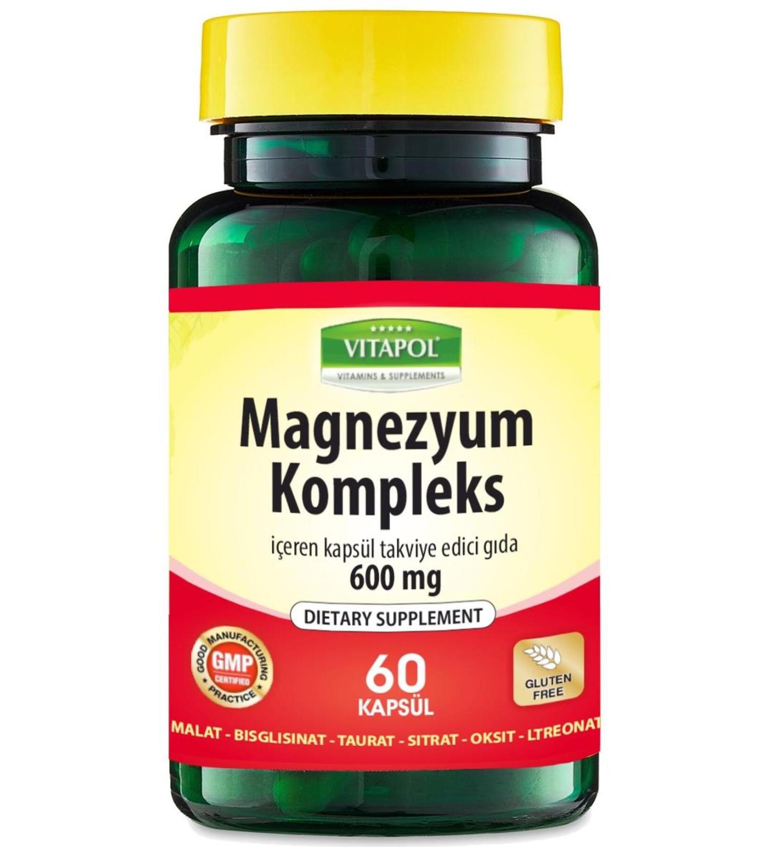 Vitapol Magnesium Complex 60 Capsules Magnesium Complex Malate Bisglycinate Taurate Citrate Oxide L-Threon