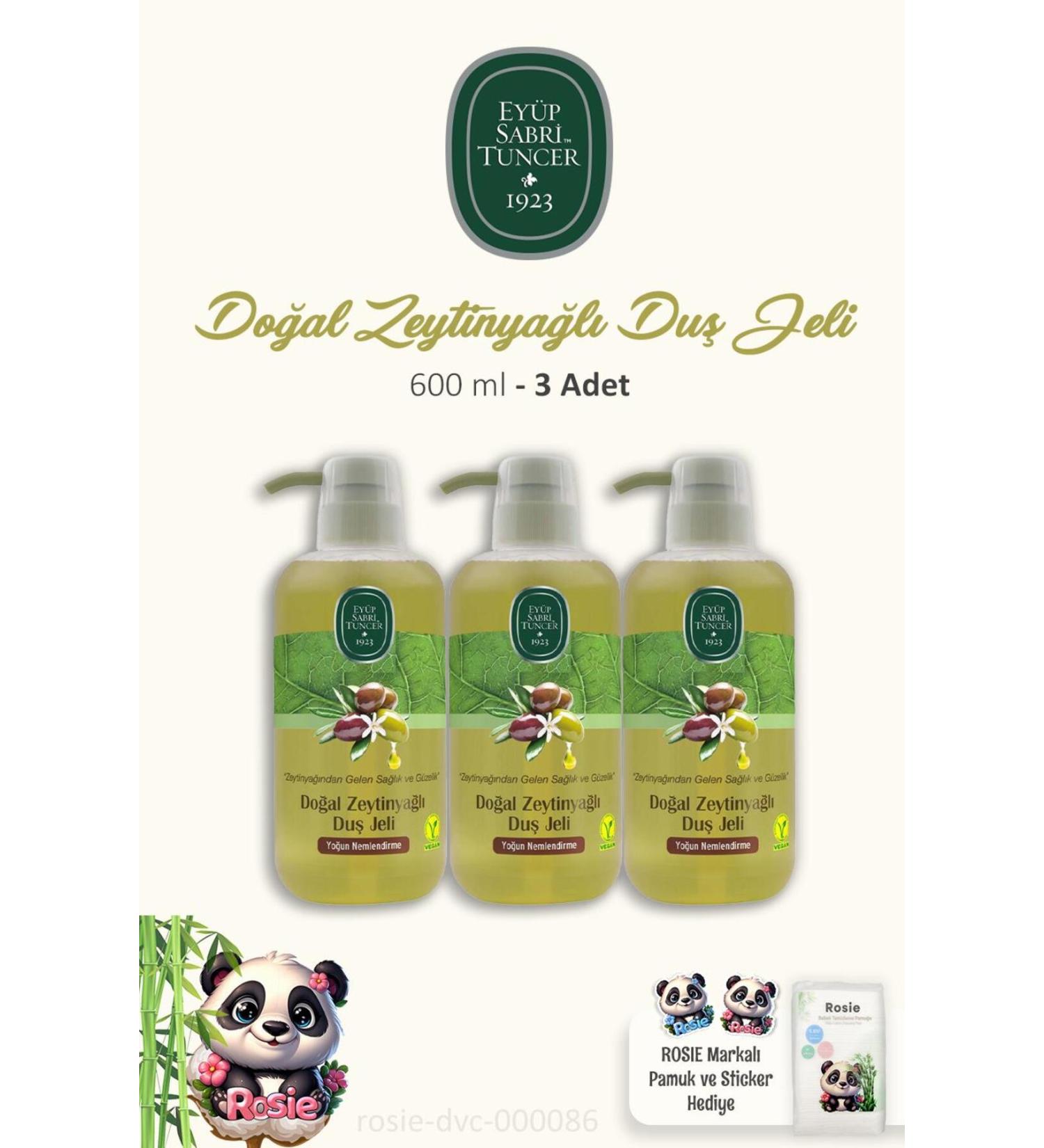 Ey p Sabri Tuncer 3-pack Ey p Sabri Tuncer Natural Olive Oil Shower Gel 600 ml and ROSIE 0 Cotton