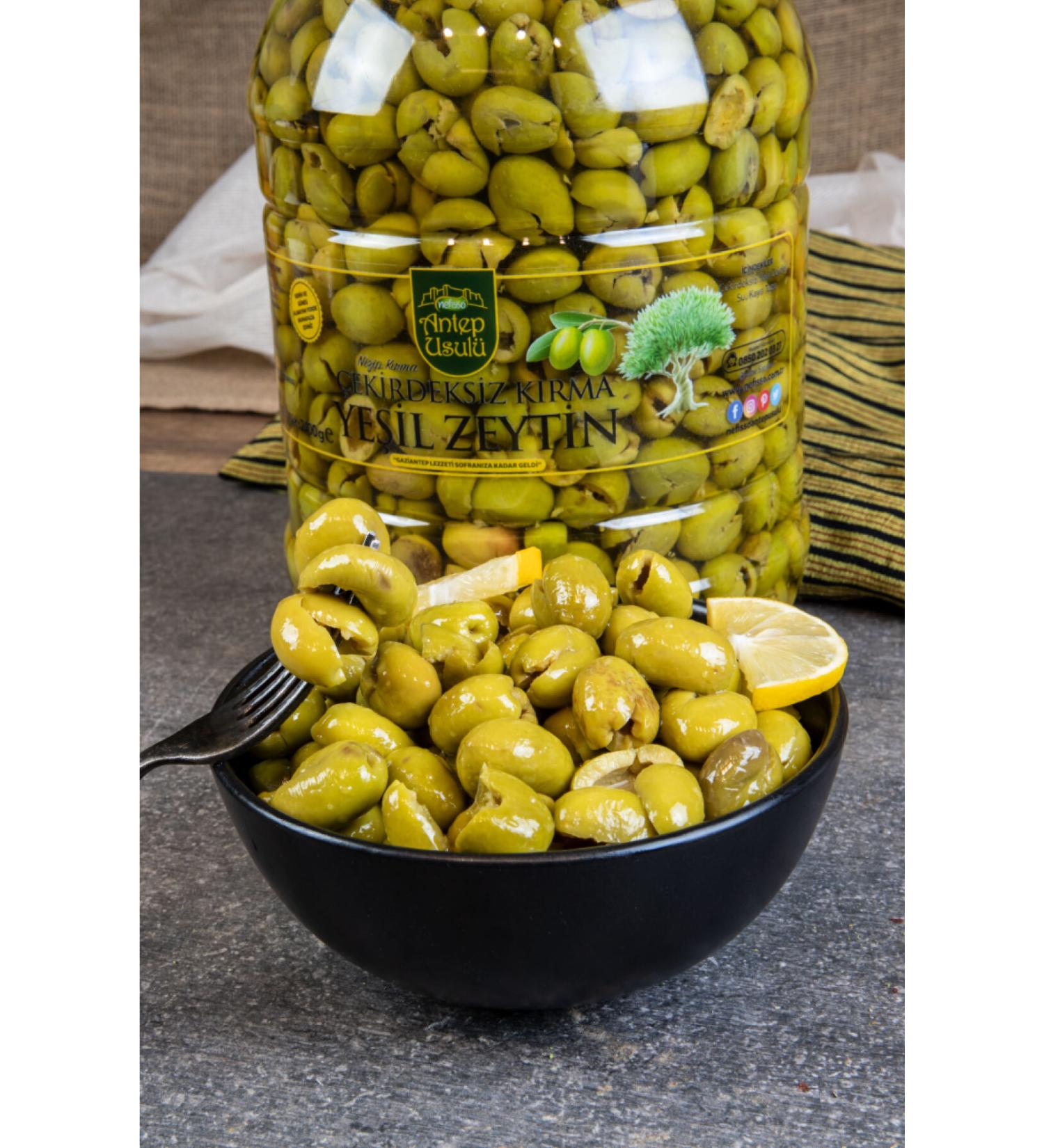 NEF SSO ANTEP STYLE Nizip Cracked Pitted Green Olives 4500 Cc Can - Buy Online on GoSupps.com