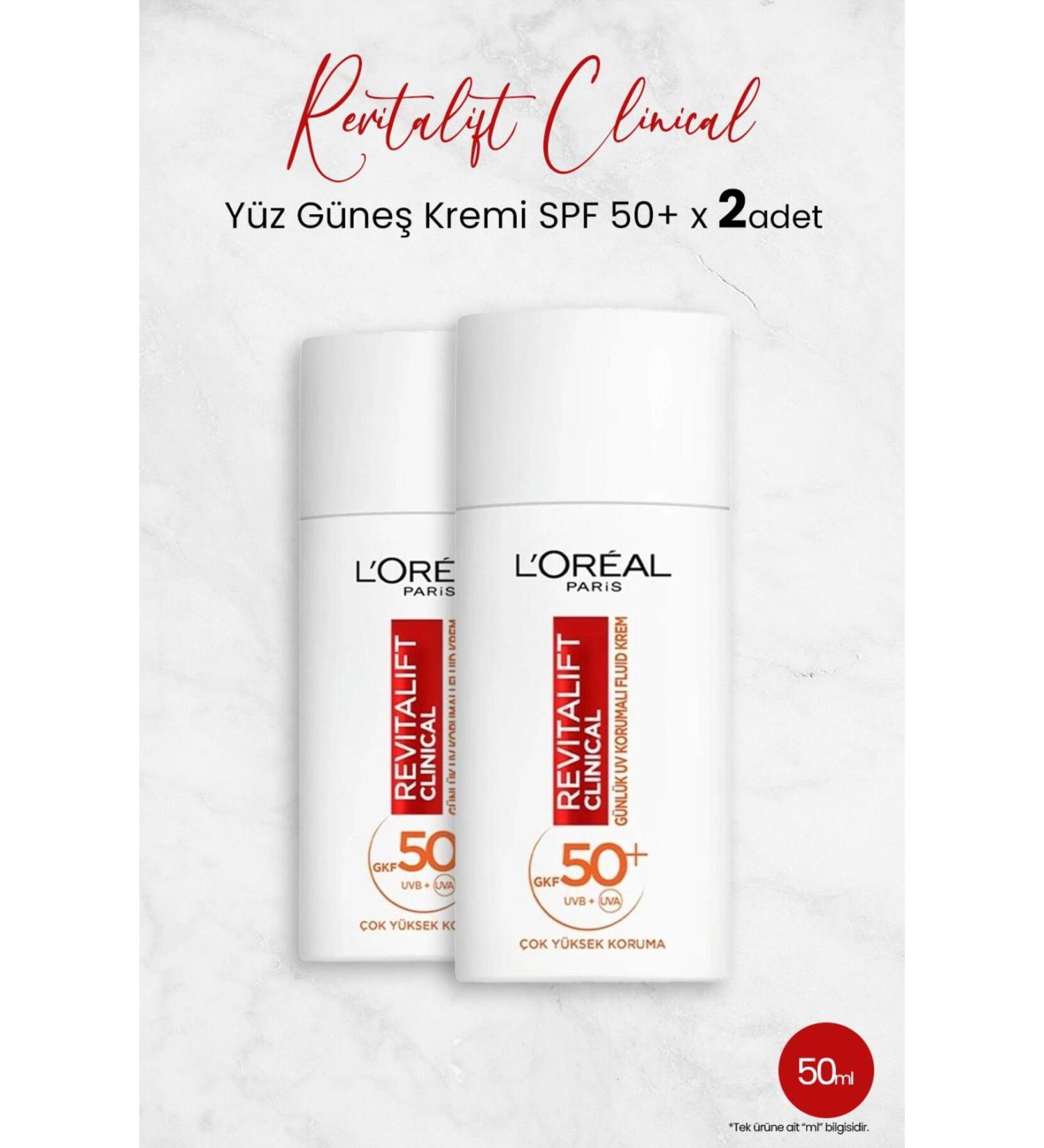 L'Oreal Paris Loreal Paris Revitalift Clinical SPF 50+ Face Sun Cream 50 ml x 2 Pcs