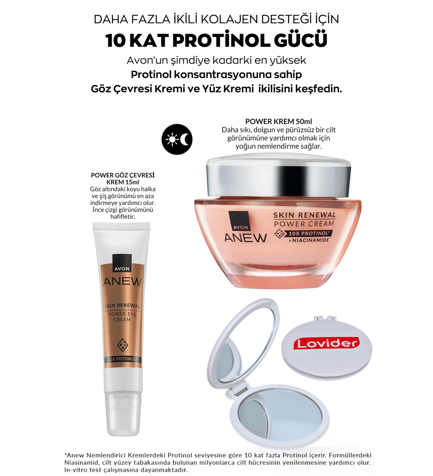Avon Anew Power Set Eye Contour Cream 15ml + Power Face Cream 50ml + Lovider Pocket Mirror