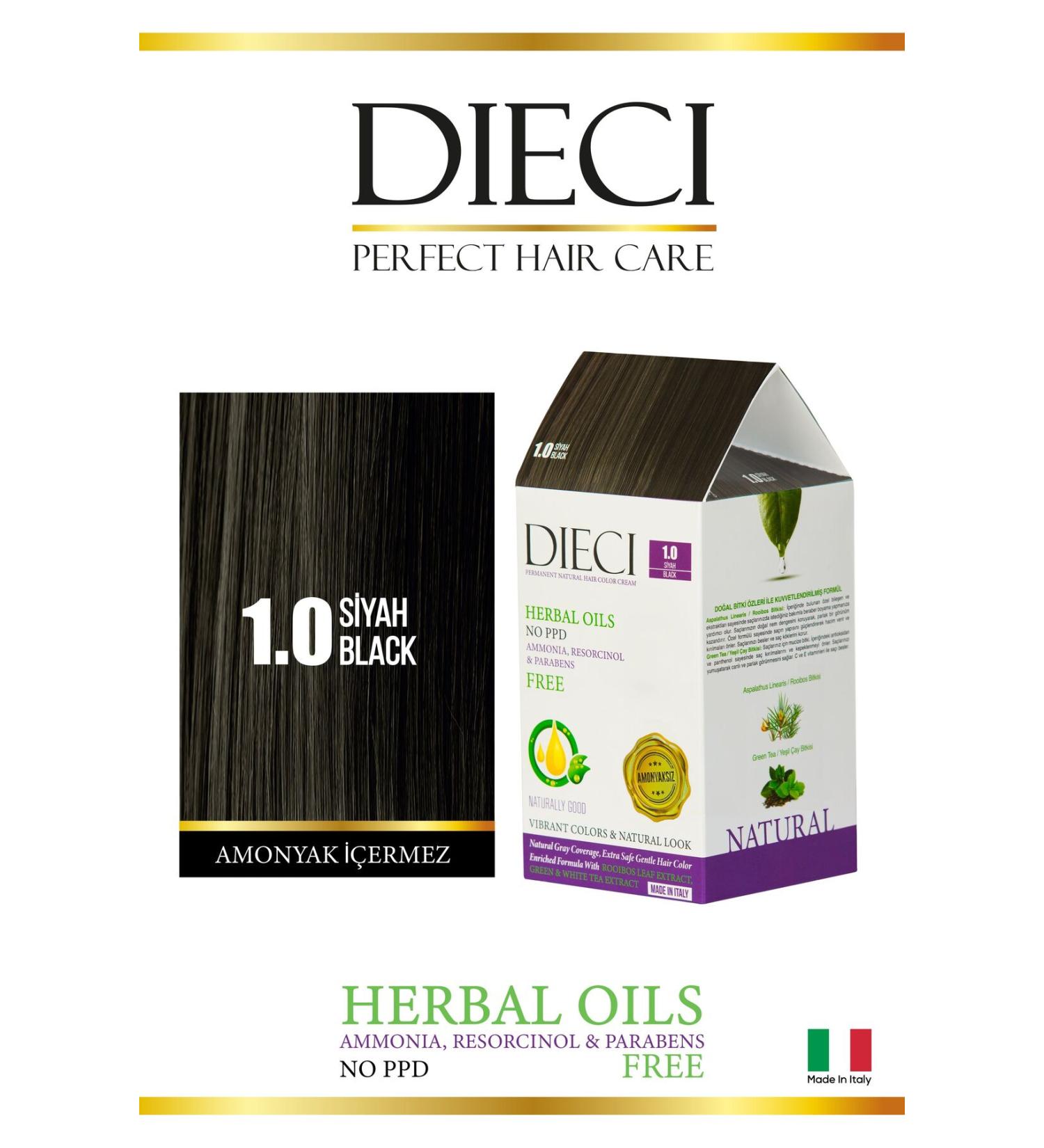 Dieci Ammonia Free Kit Hair Dye 1.0 Black
