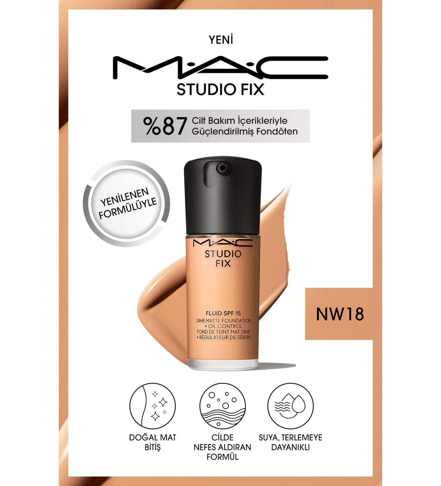 Mac RENEWED FORMULA STUDIO FIX FLUID SPF 15 MATTE FOUNDATION-NW18 30 ML..