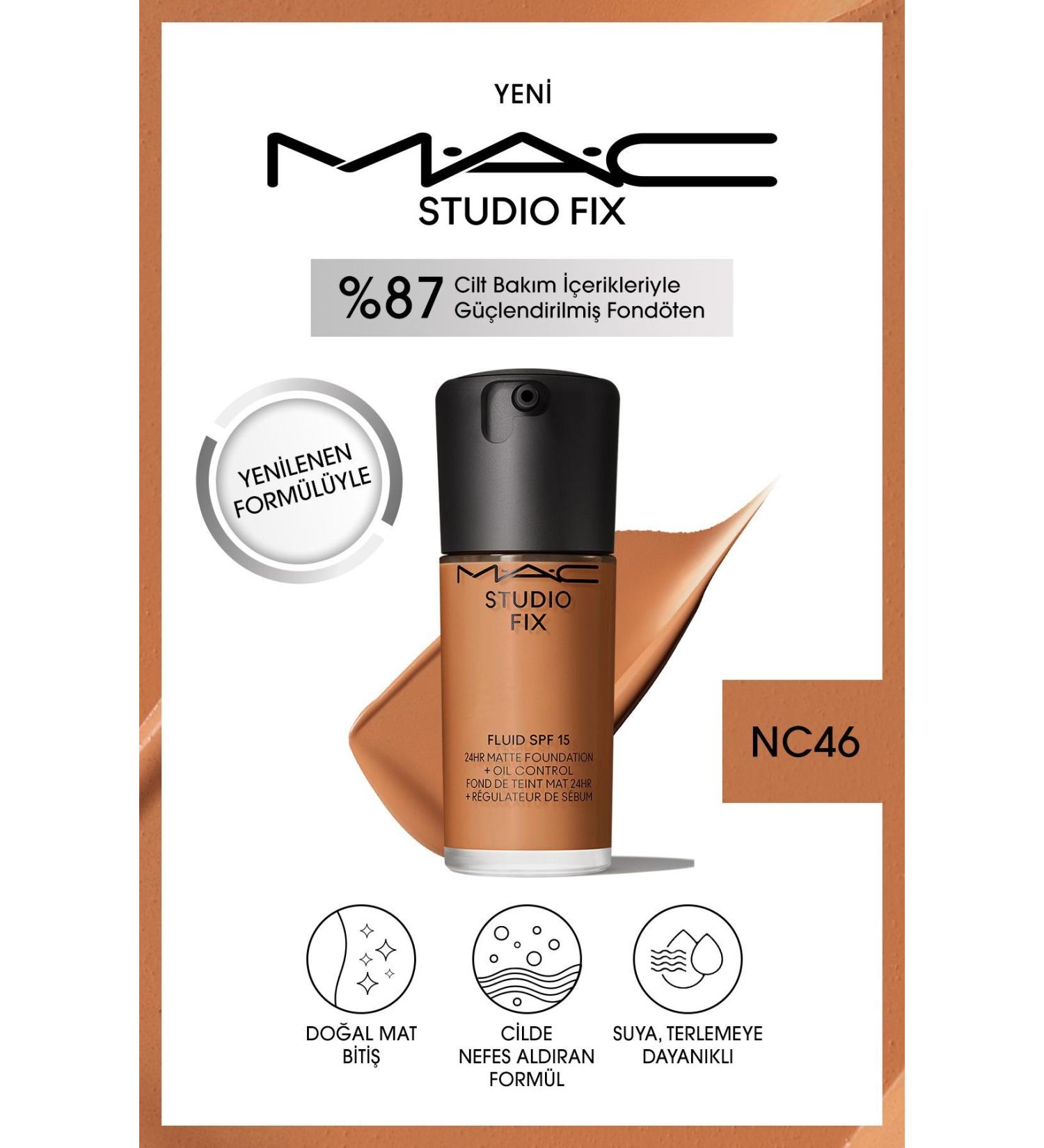 Mac NEW NATURAL MATTE FINISH STUDIO FIX FLUID SPF 15 MATTE FOUNDATION-NC46 30 Ml