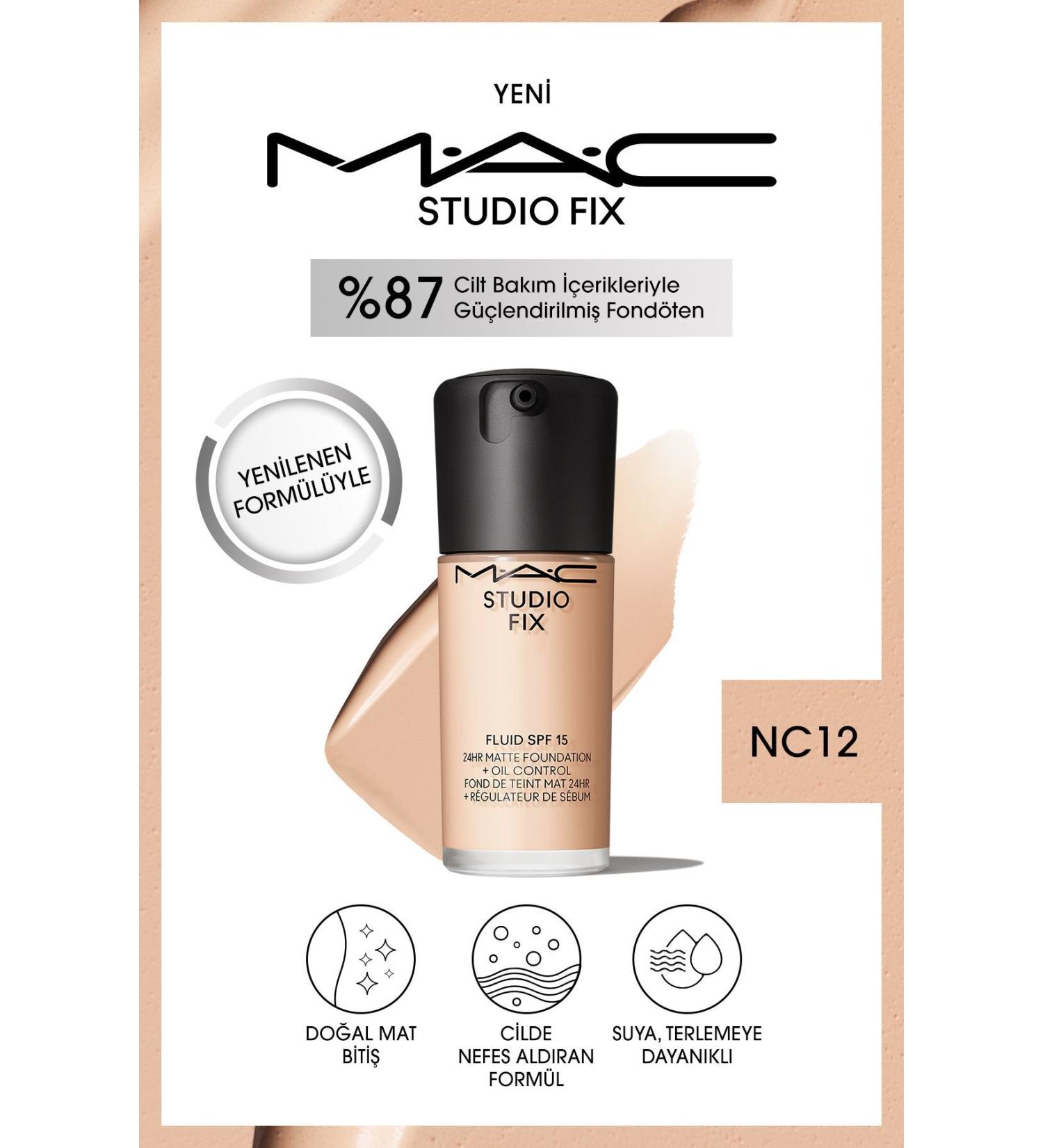 Mac RENEWED FORMULA STUDIO FIX FLUID SPF 15 MATTE FOUNDATION-NC12 30 ML..