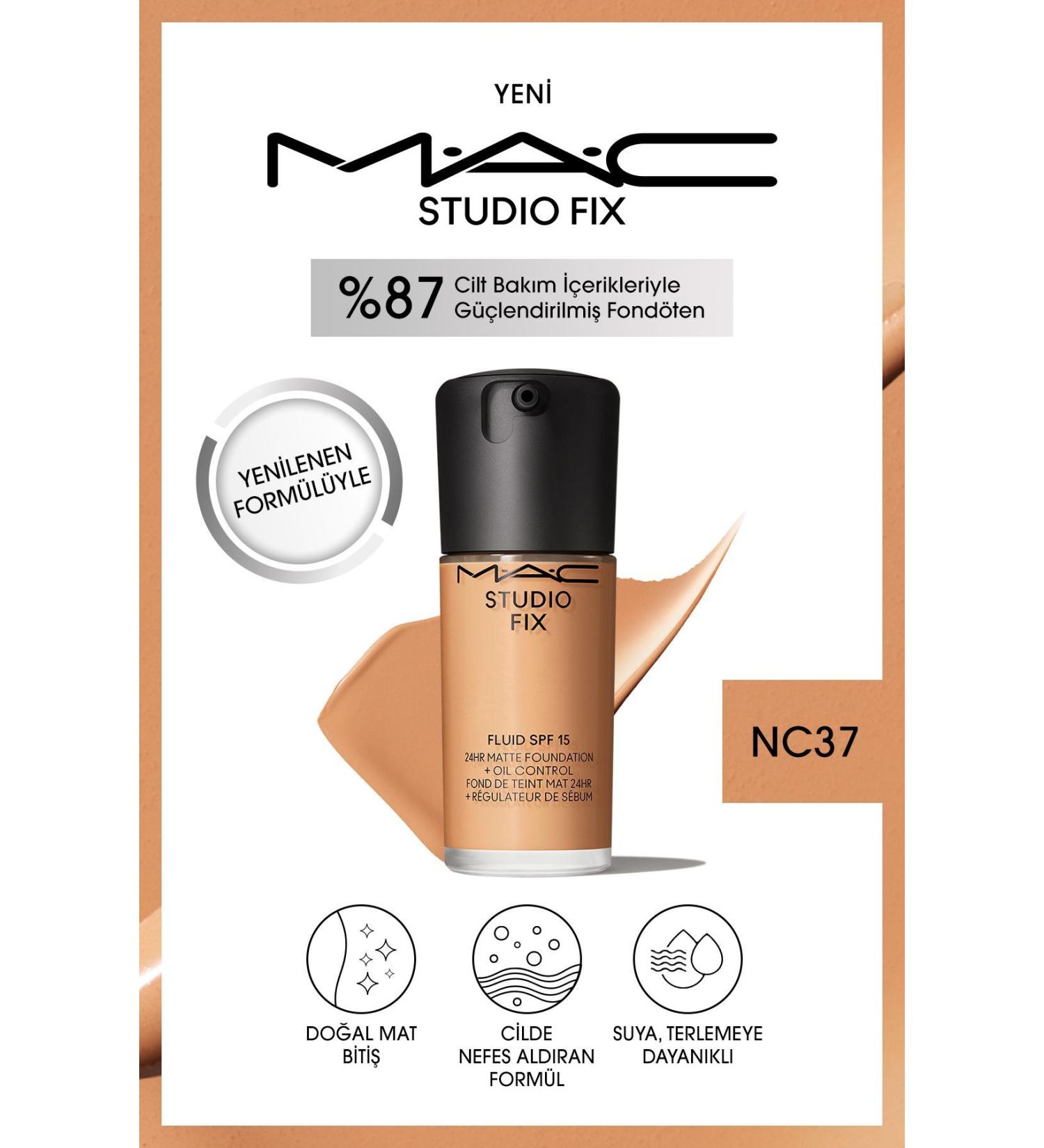 Mac NEW NATURAL MATTE FINISH STUDIO FIX FLUID SPF 15 MATTE FOUNDATION-NC37 30 Ml