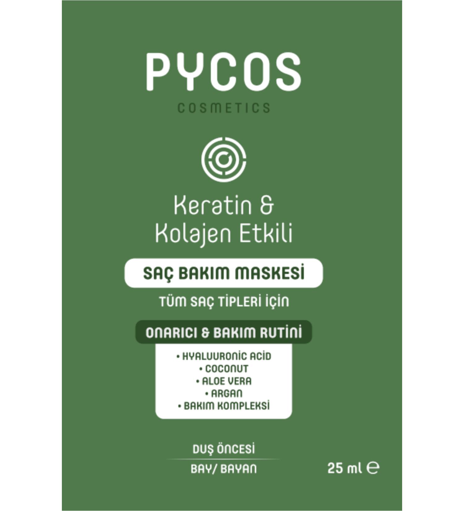 PYCOS CARE Keratin-Collagen Effective Intensive Hair Care Mask Special for Damaged-Dry-Lifeless Hair 3PCS