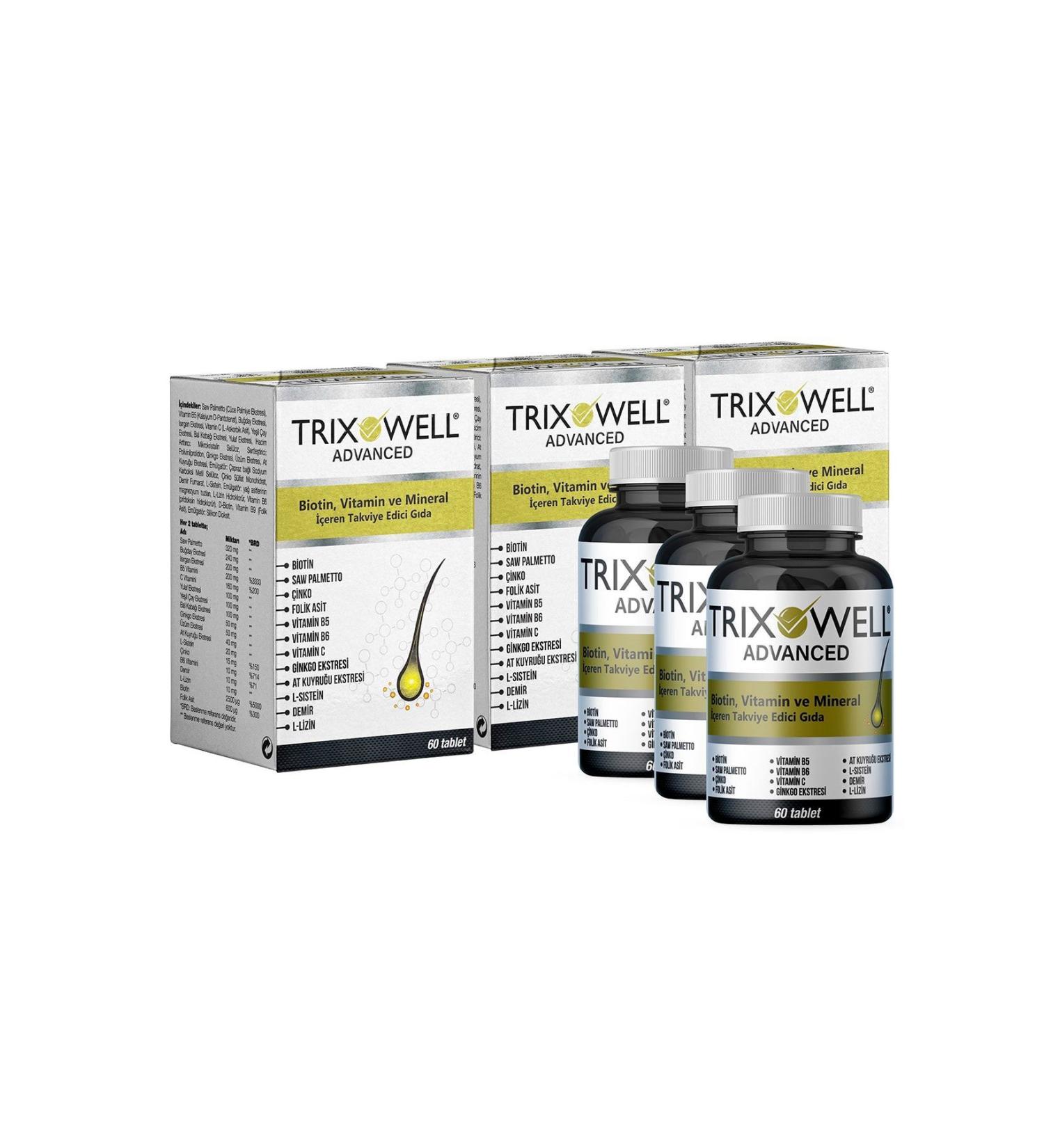 Trixowell Advanced Biotin Vitamin Mineral and Herbal Extracts Anti Hair Loss Vitamin 3 Box