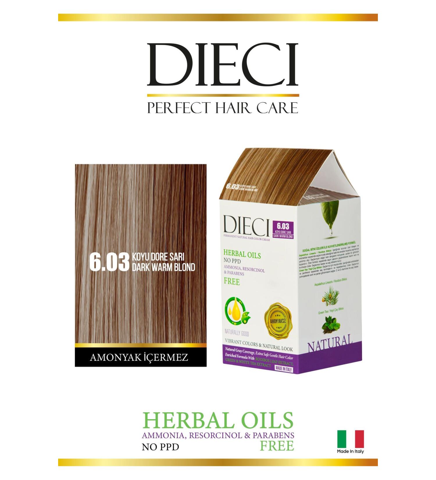 Dieci Ammonia Free Kit Hair Dye 6.03 Dark Golden Blonde
