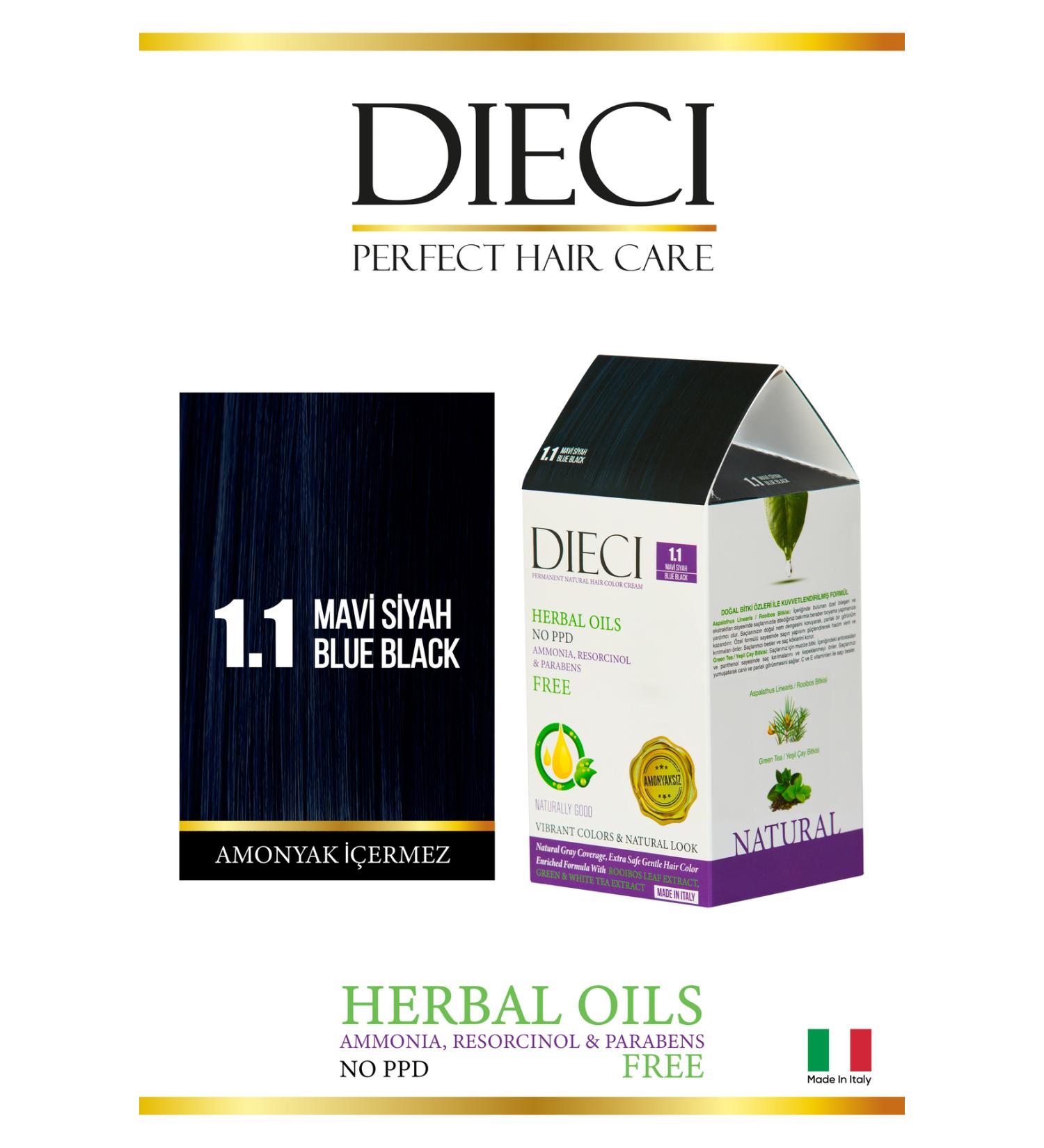 Dieci Ammonia Free Kit Hair Dye 1.1 Blue Black