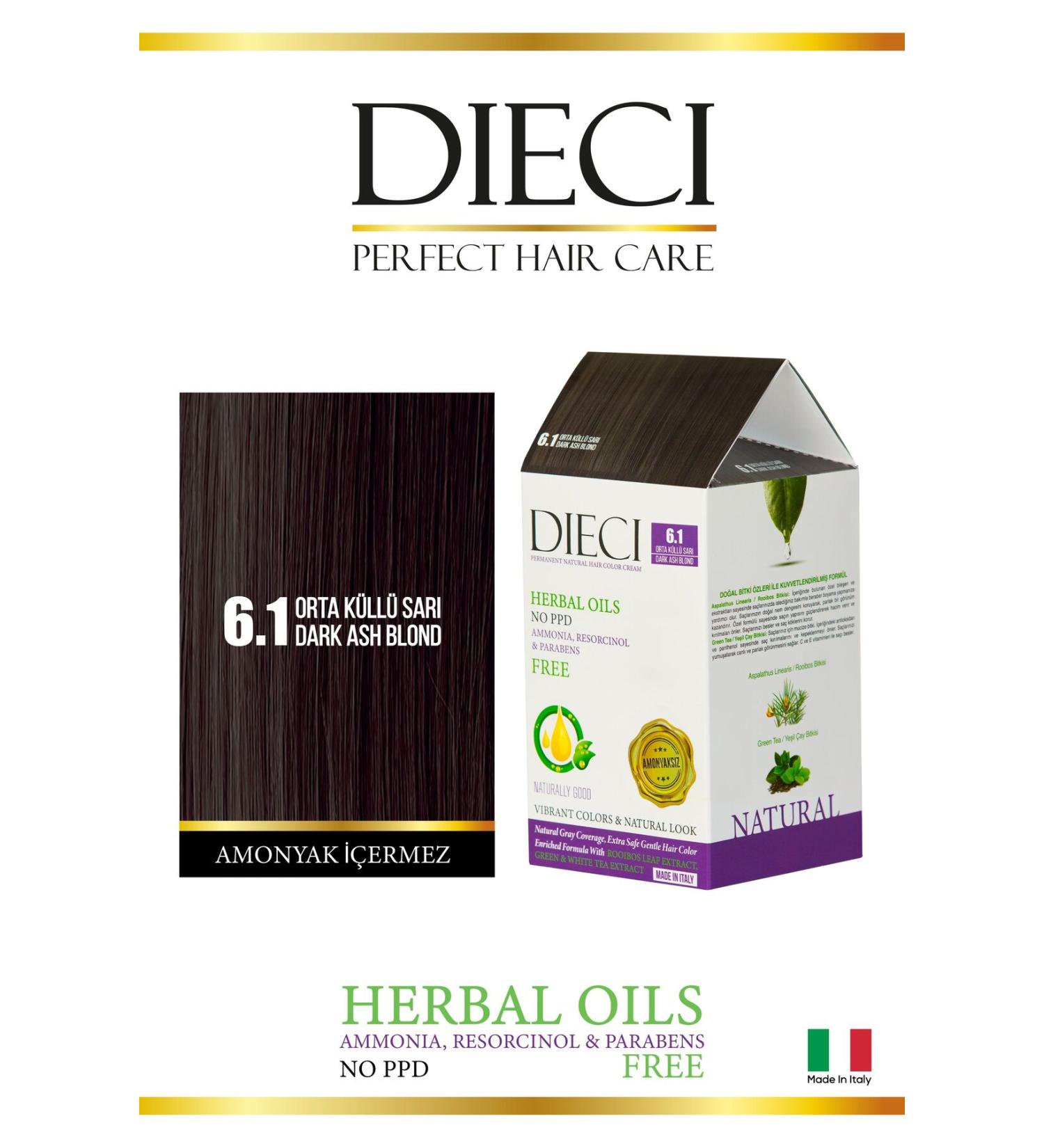Dieci Ammonia Free Kit Hair Dye 6.1 Medium Ash Blonde