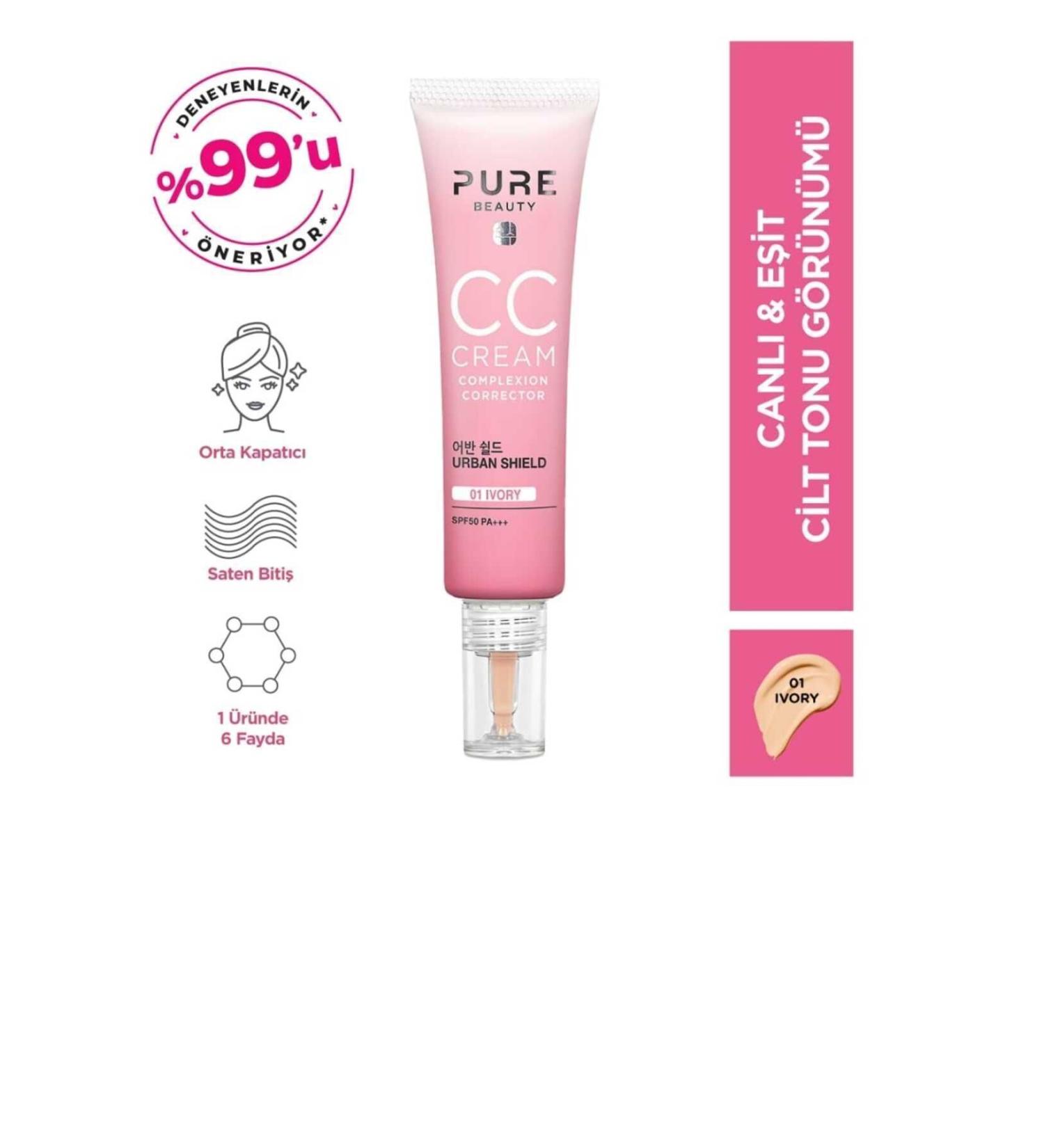 PURE BEAUTY CC Cream Spf50 Pa+++ Ivory paraben free 30 ml Pinkrain - Buy Online on GoSupps.com