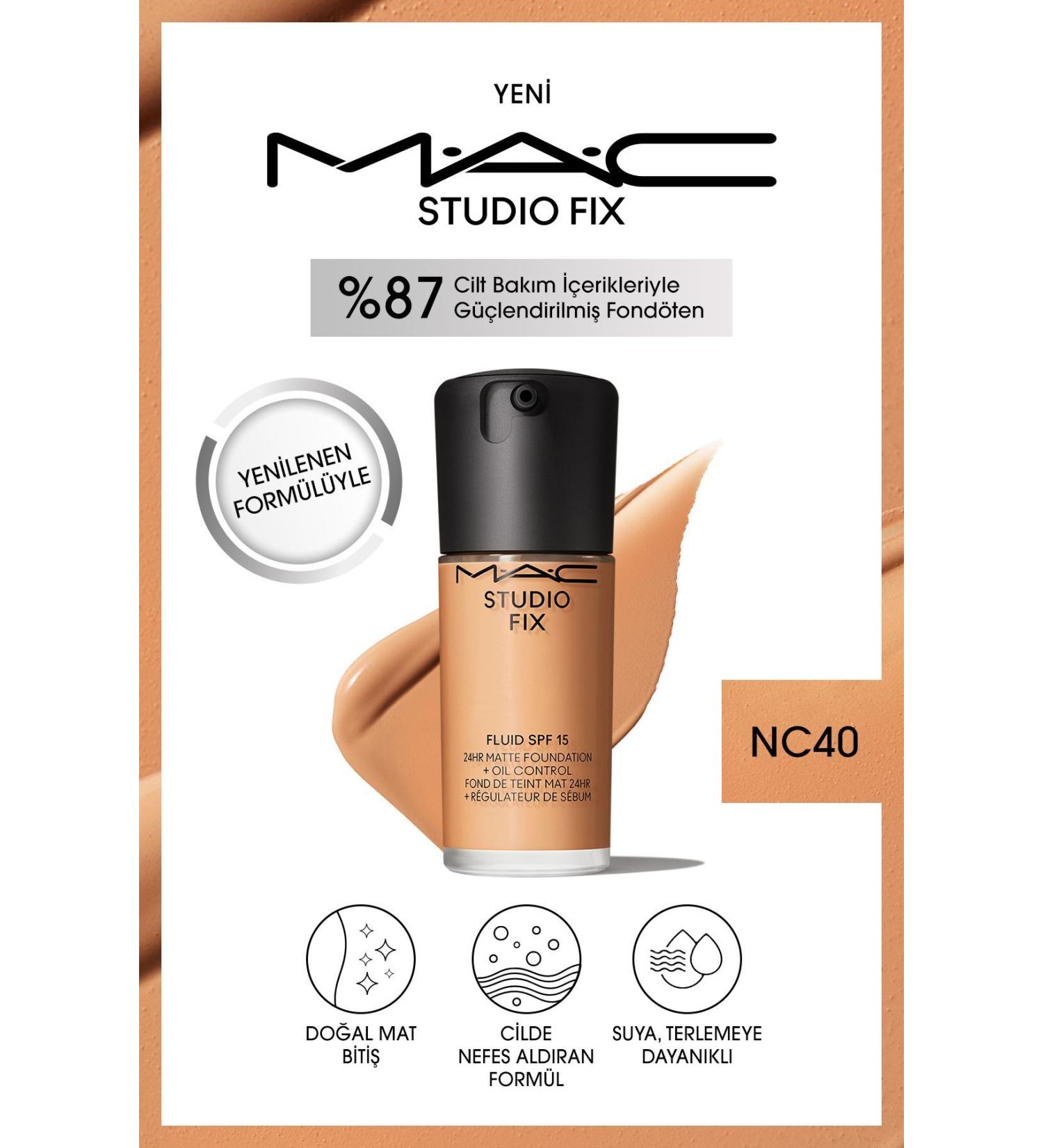 Mac NEW NATURAL MATTE FINISH STUDIO FIX FLUID SPF 15 MATTE FOUNDATION-NC40 30 Ml