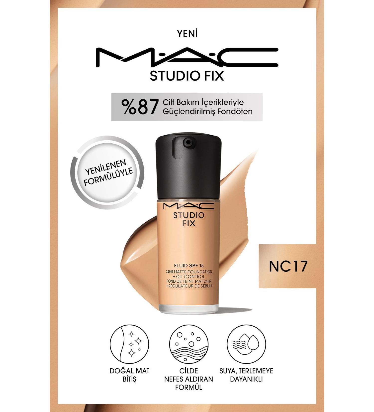 Mac NEW NATURAL MATTE FINISH STUDIO FIX FLUID SPF 15 MATTE FOUNDATION-NC17 30 Ml