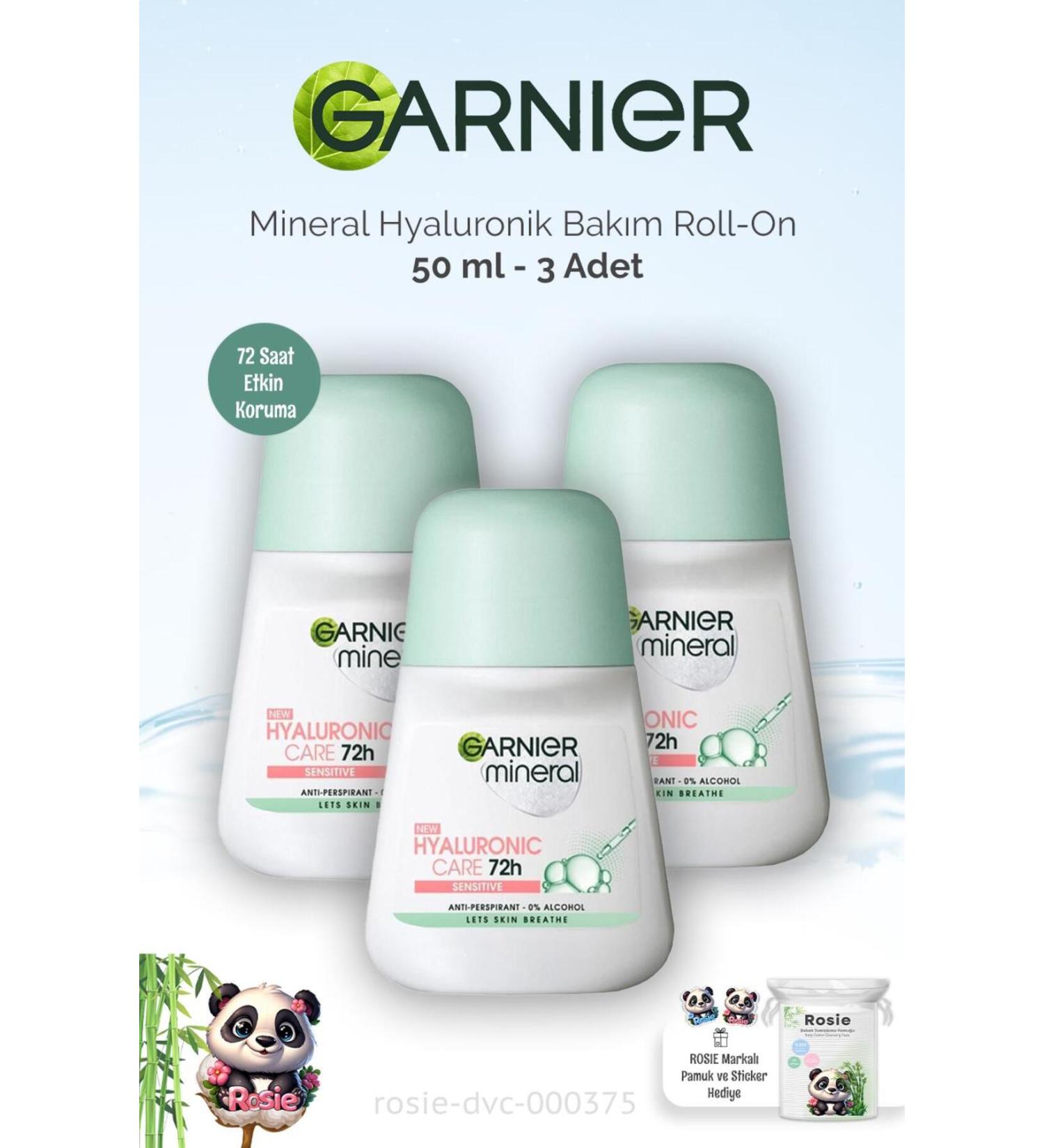 Garnier 3 Pieces Garnier Mineral Hyaluronic Care 72H Roll-On 50 ml and ROSIE - Buy Online on GoSupps.com