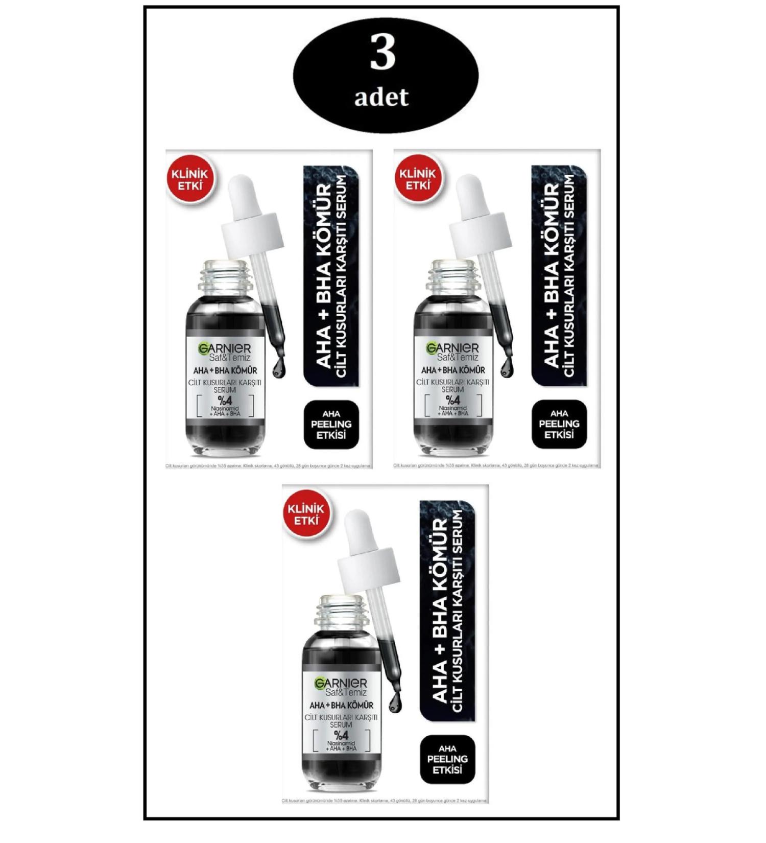 Garnier Charcoal Skin Imperfections Anti-Blackhead Black Serum Peeling Effect Aha Bha 30ml. X 3 PCS