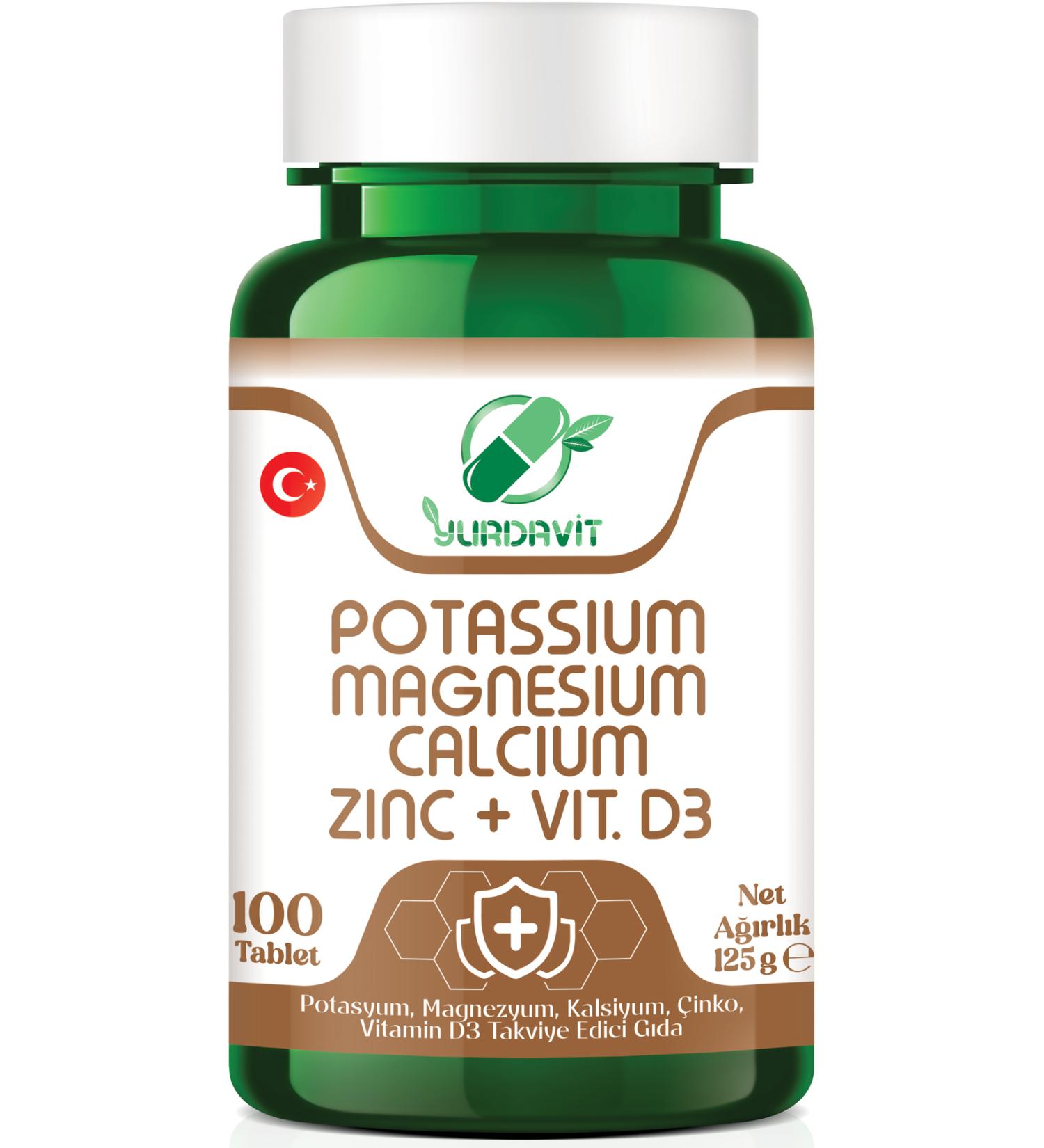 Yurdavit Calcium Magnesium Potassium Kalium Zinc Vitamin D3 100 Tablets - Buy Online on GoSupps.com