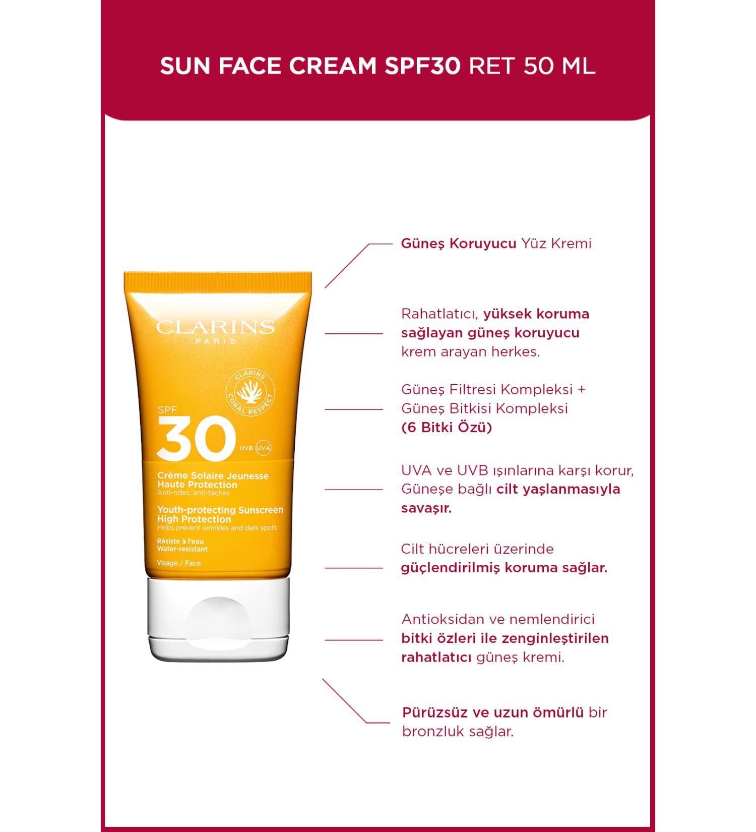 Clarins SUN FACE CREAM SPF30 50ML - 30 SPF Sun Cream for Face