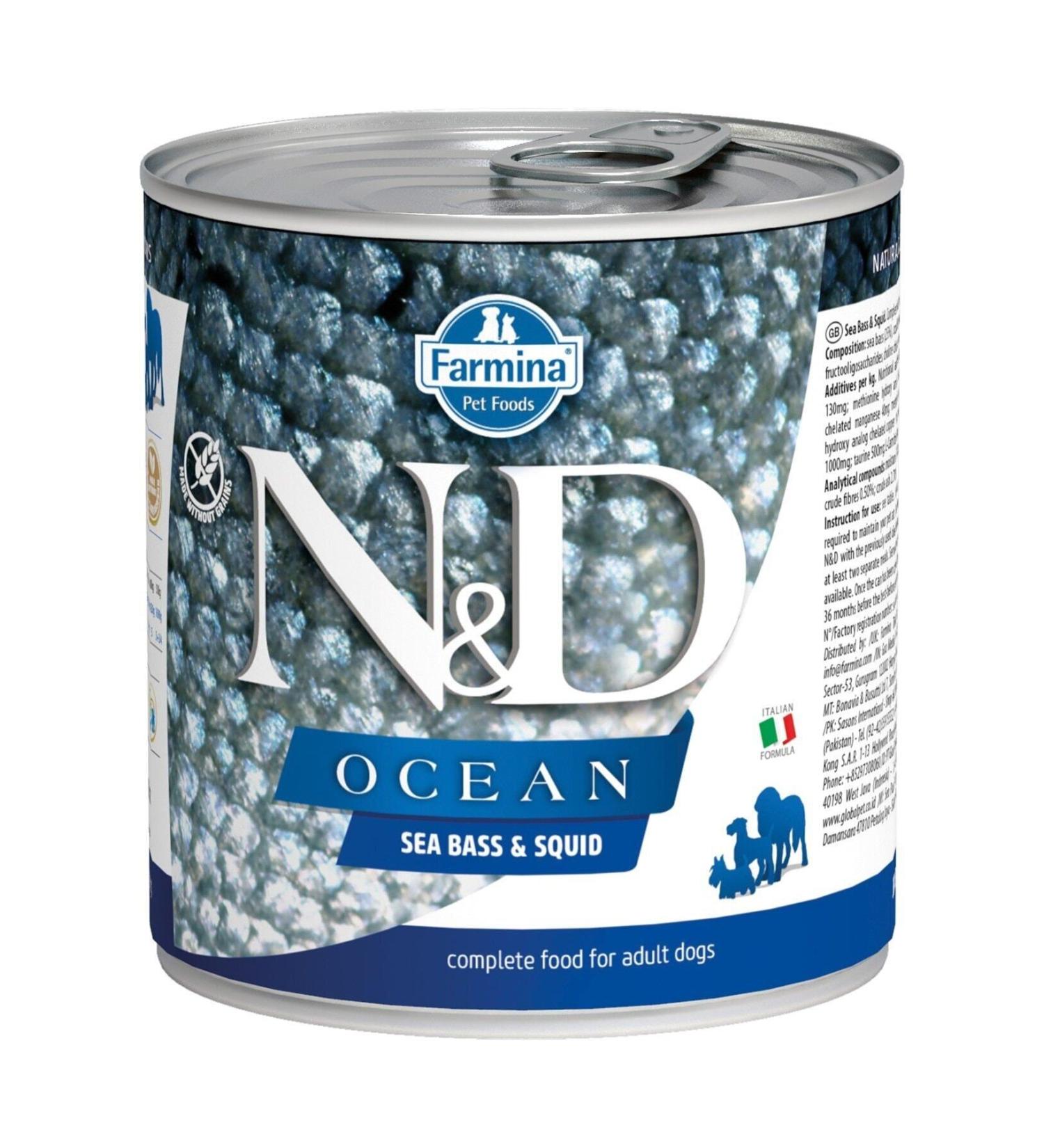 N & D Ocean Seabass and Squid Adult Dog Canned Food 285 gr