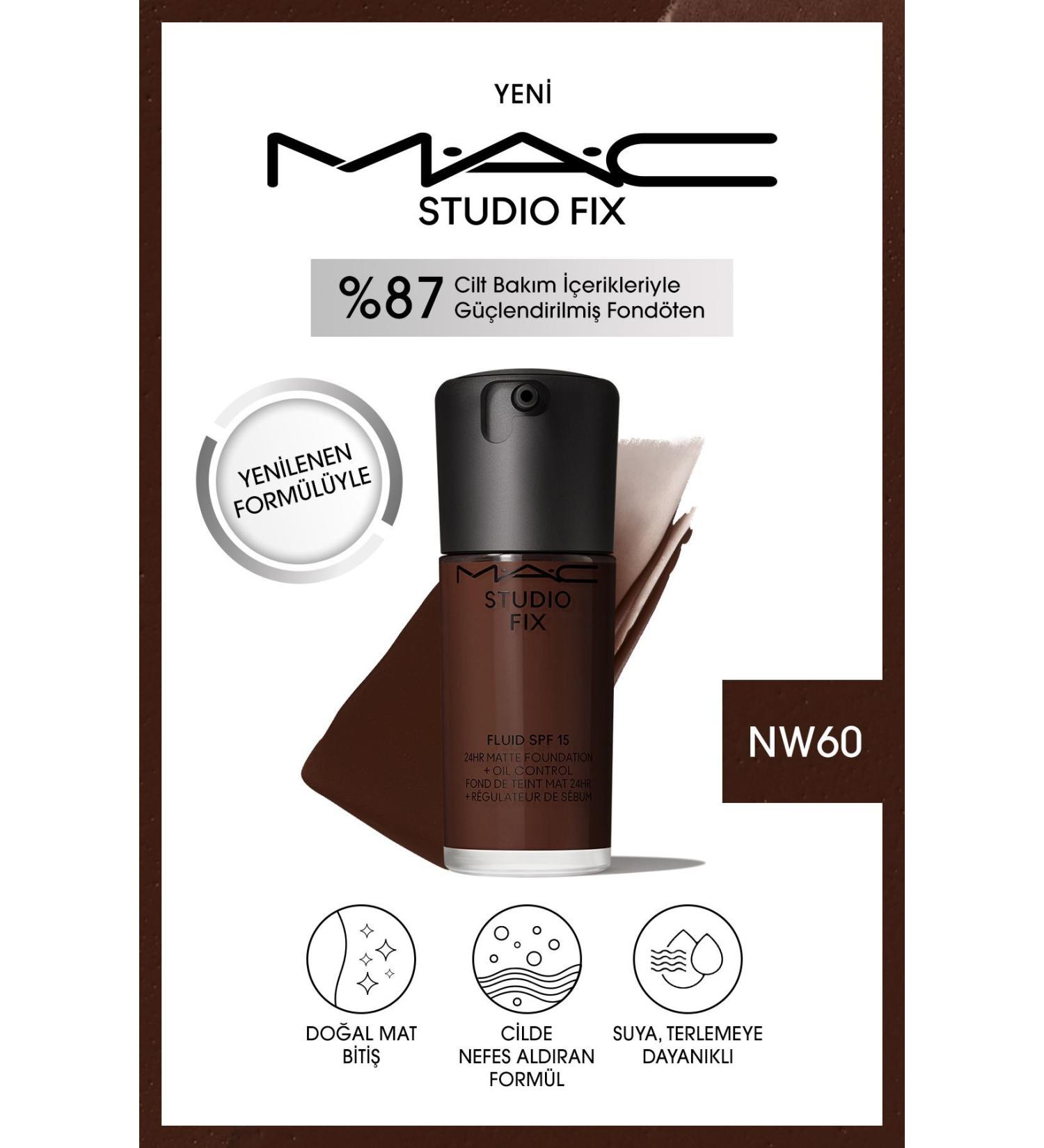 Mac RENEWED FORMULA STUDIO FIX FLUID SPF 15 MATTE FOUNDATION-NW60 30 ML..