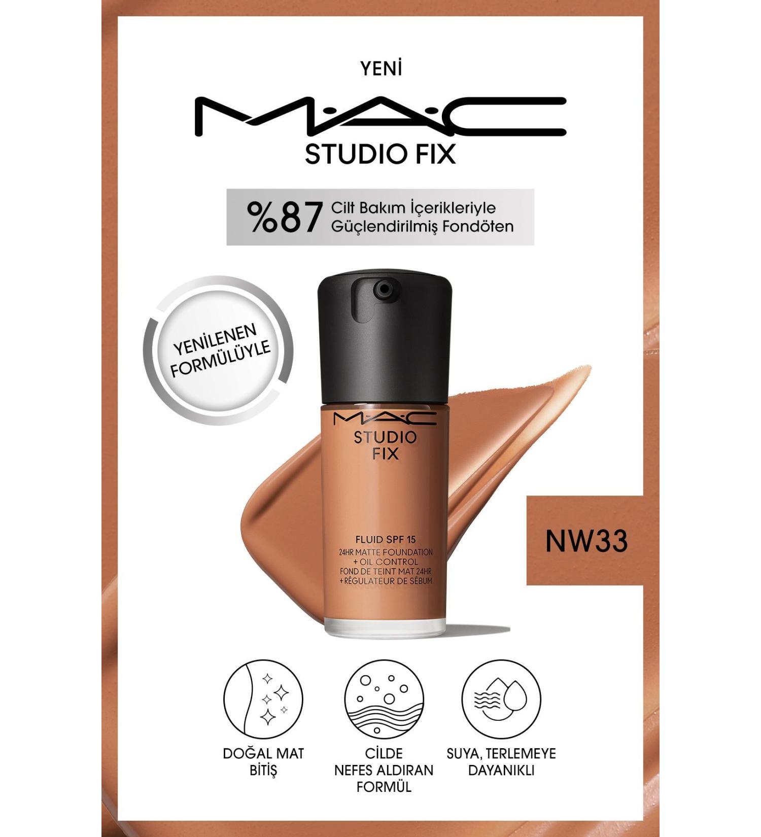 Mac NEW NATURAL MATTE FINISH STUDIO FIX FLUID SPF 15 MATTE FOUNDATION-NW33 30 Ml