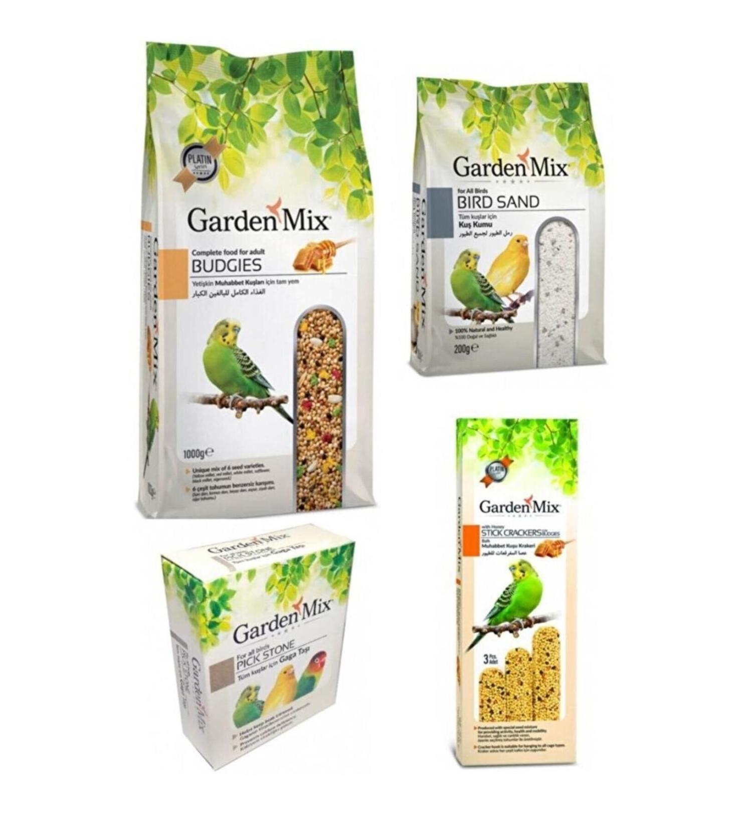 Gardenmix Budgie Care Kit 4-Piece Honey Bird Food 1 Kg - Beak Stone-Honey Bird Cracker-Bird Sand - Buy Online on GoSupps.com