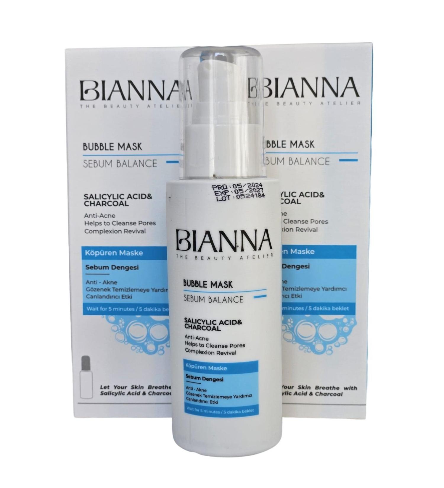 Bianna Foaming Mask Bubble Mask Sebum Balance Salicylic Acid and Charcoal X 2 Pieces 75ml