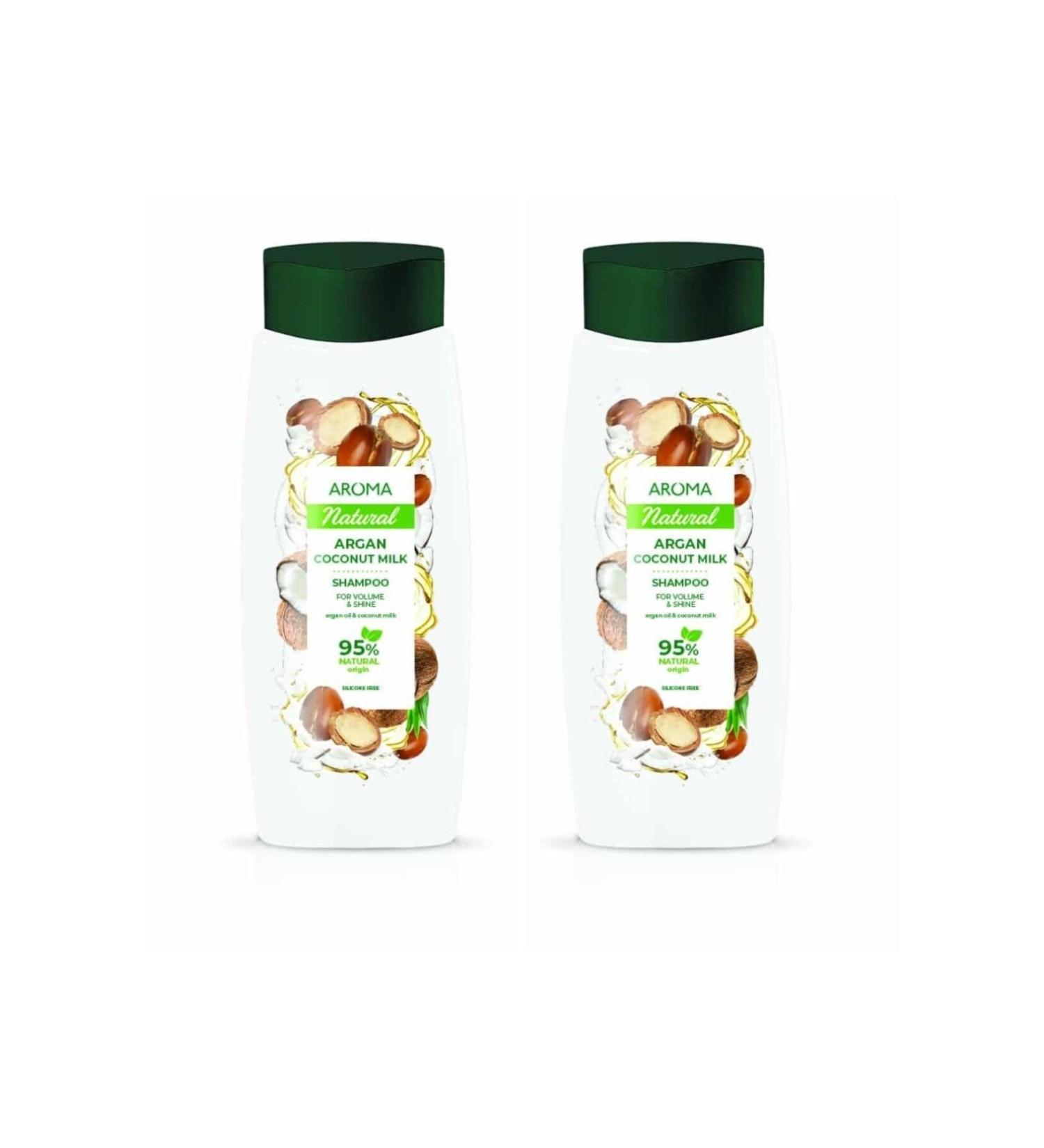 AROMA NATURAL Shampoo Argan Coconut Milk 95% Herbal 2 X 400 ml