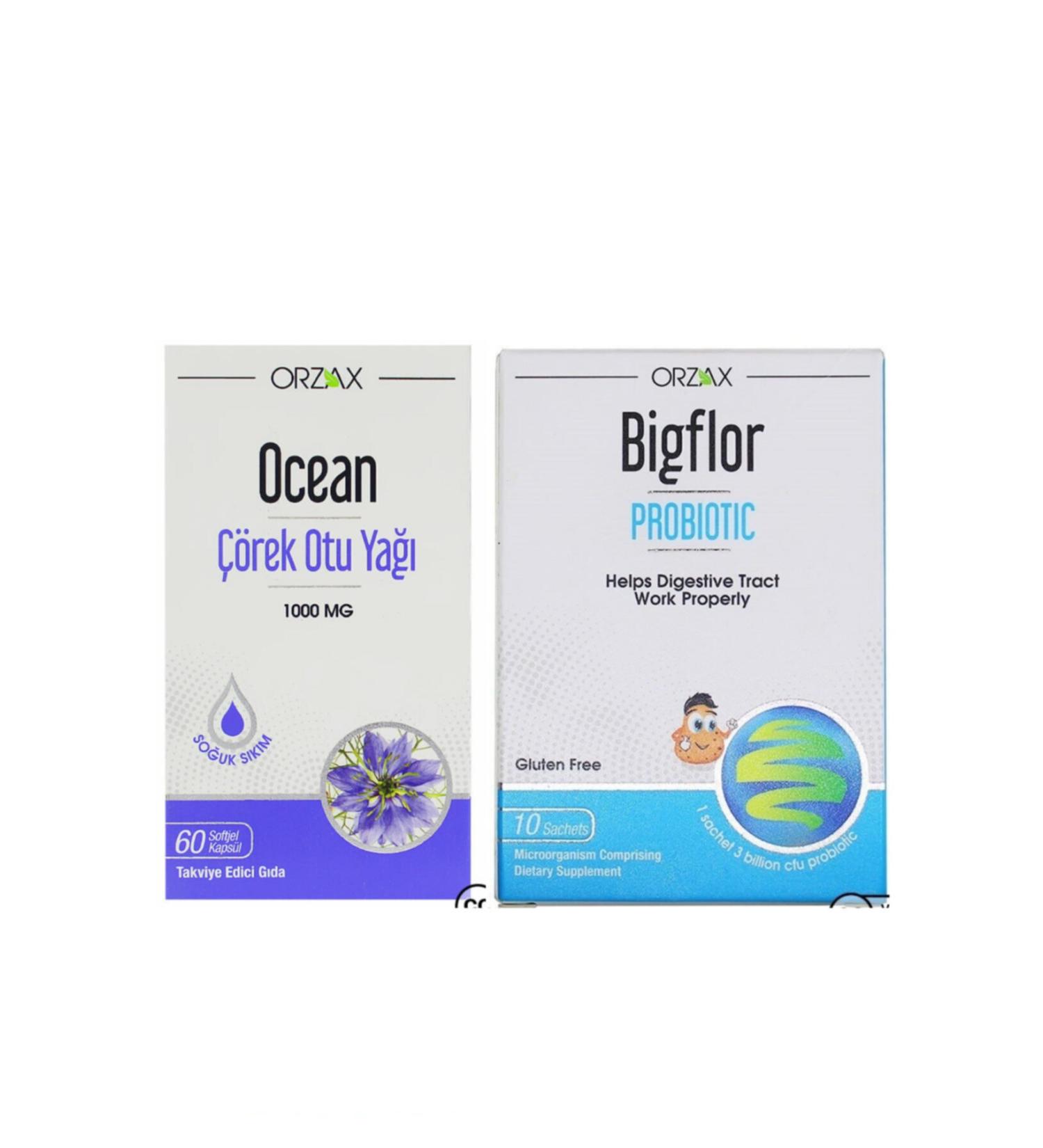 Ocean Black Cumin Oil 1000 Mg 60 Capsules and Bigflor Probiotic 10 Sachets