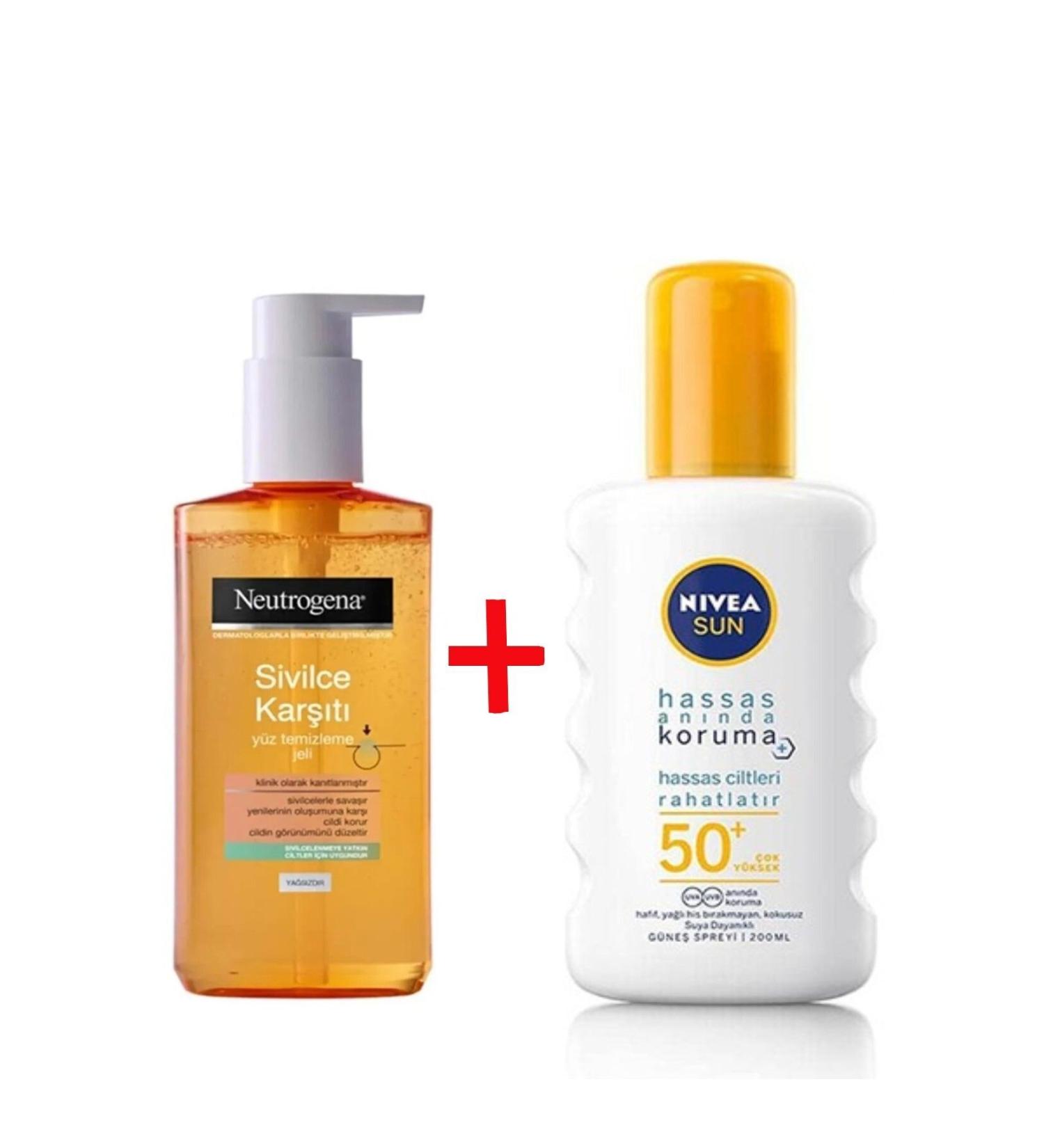 Neutrogena Visibly Clear Anti-Acne Facial Cleansing Gel and Nivea Sensitive Skin High Sun Protection
